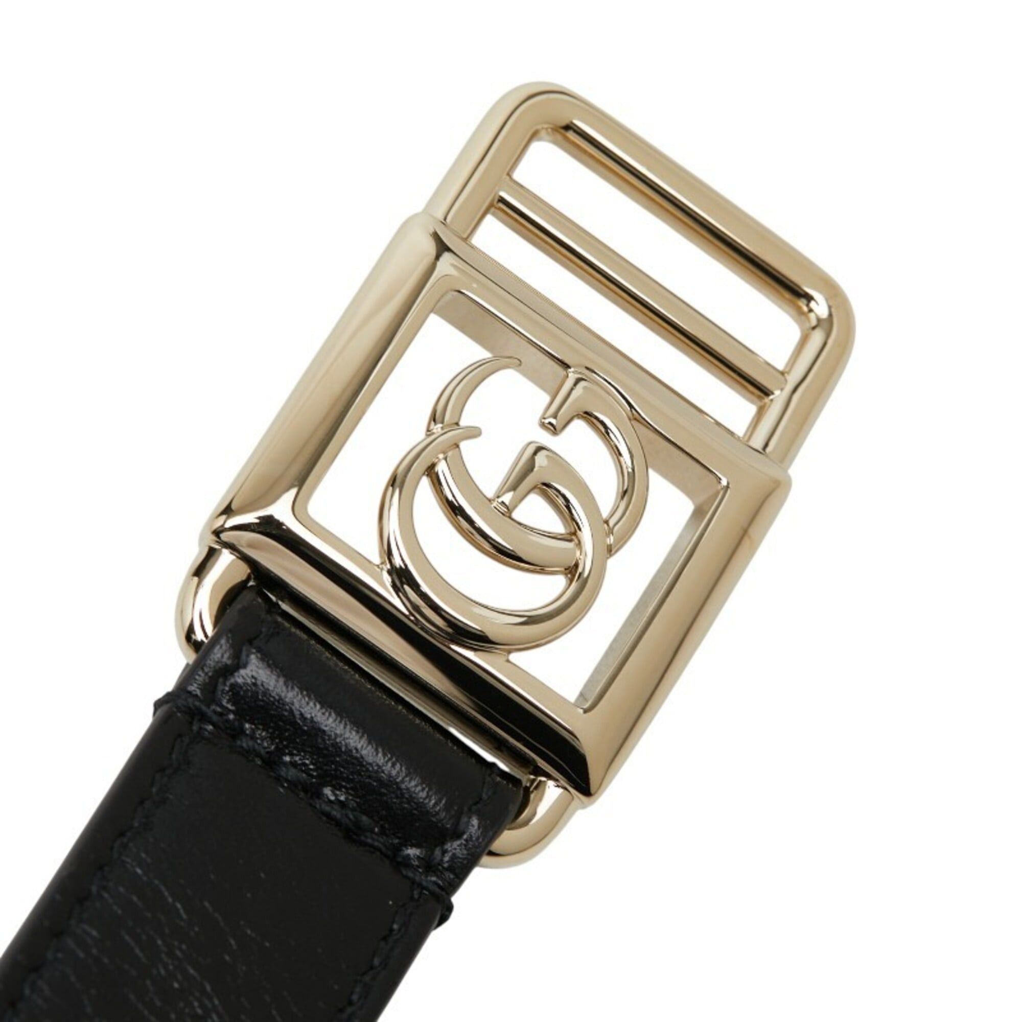 Gucci Gucci Double G Buckle Slim Belt 790232 Black Gold Leather Plated Women's GUCCI Size ONE SIZE - 4 Thumbnail