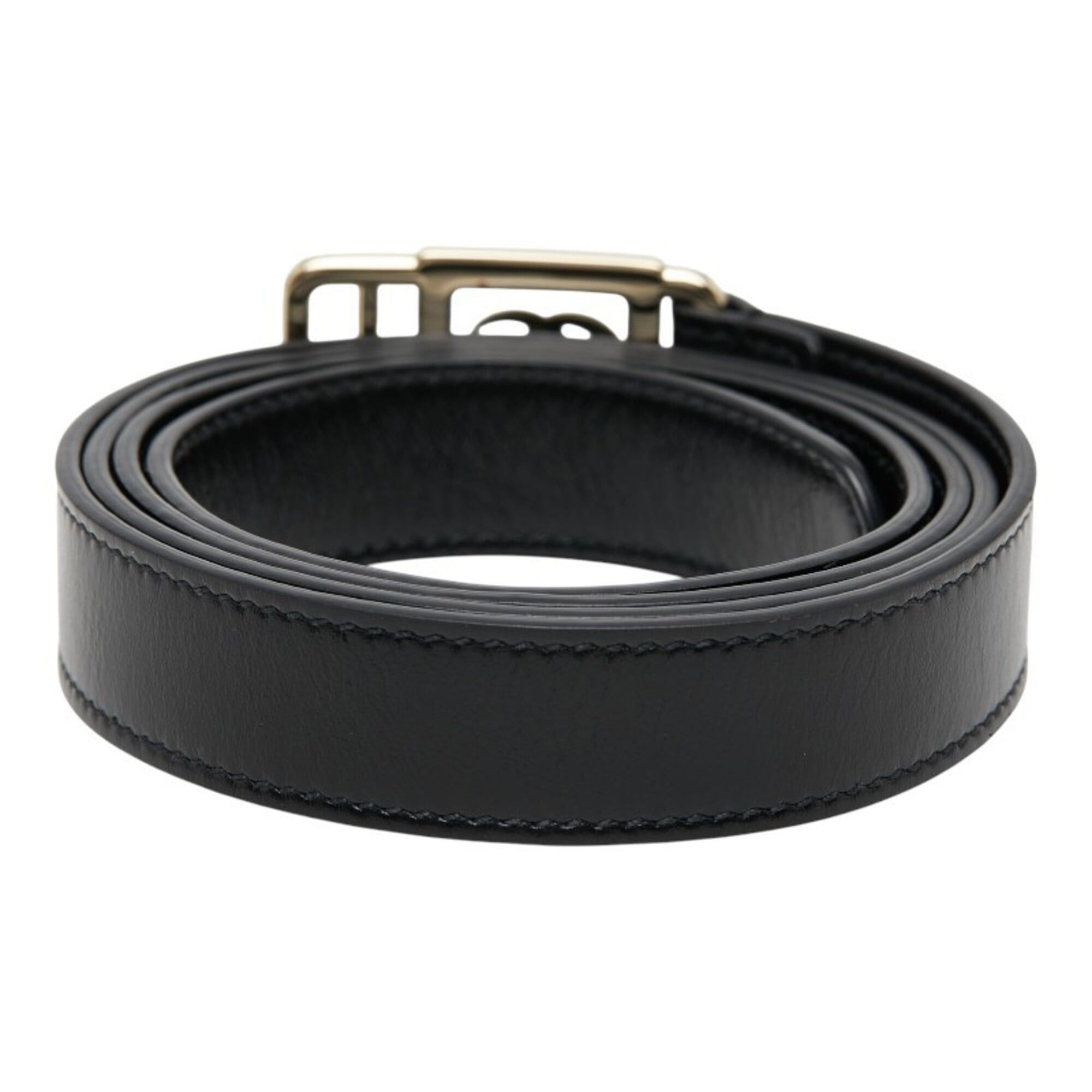 Gucci Gucci Double G Buckle Slim Belt 790232 Black Gold Leather Plated Women's GUCCI Size ONE SIZE - 3 Thumbnail