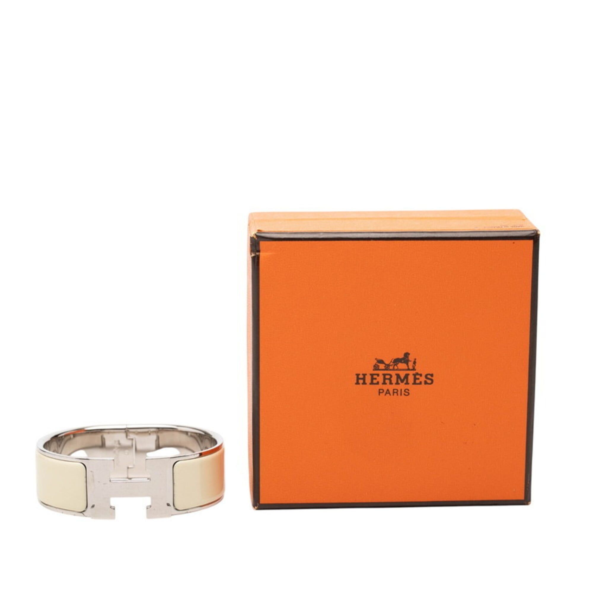 Hermes Hermes Clic Clac GM H Logo Enamel Bracelet Ivory Silver Metal Women's HERMES Size ONE SIZE - 6 Thumbnail
