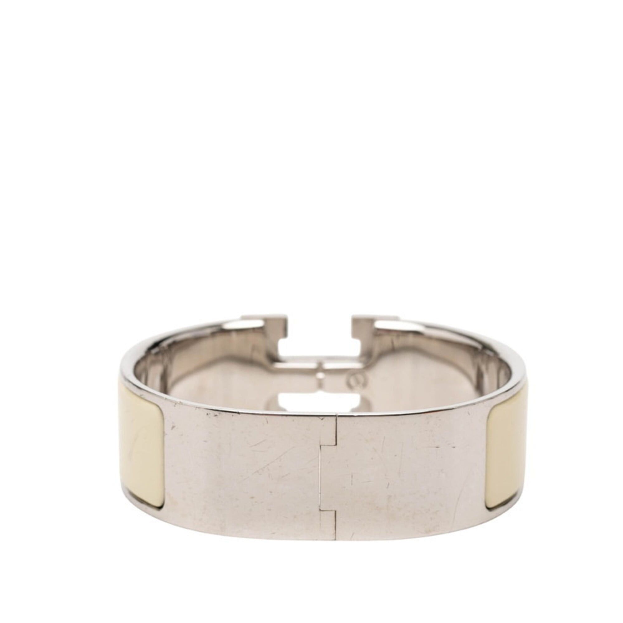 Hermes Hermes Clic Clac GM H Logo Enamel Bracelet Ivory Silver Metal Women's HERMES Size ONE SIZE - 3 Thumbnail