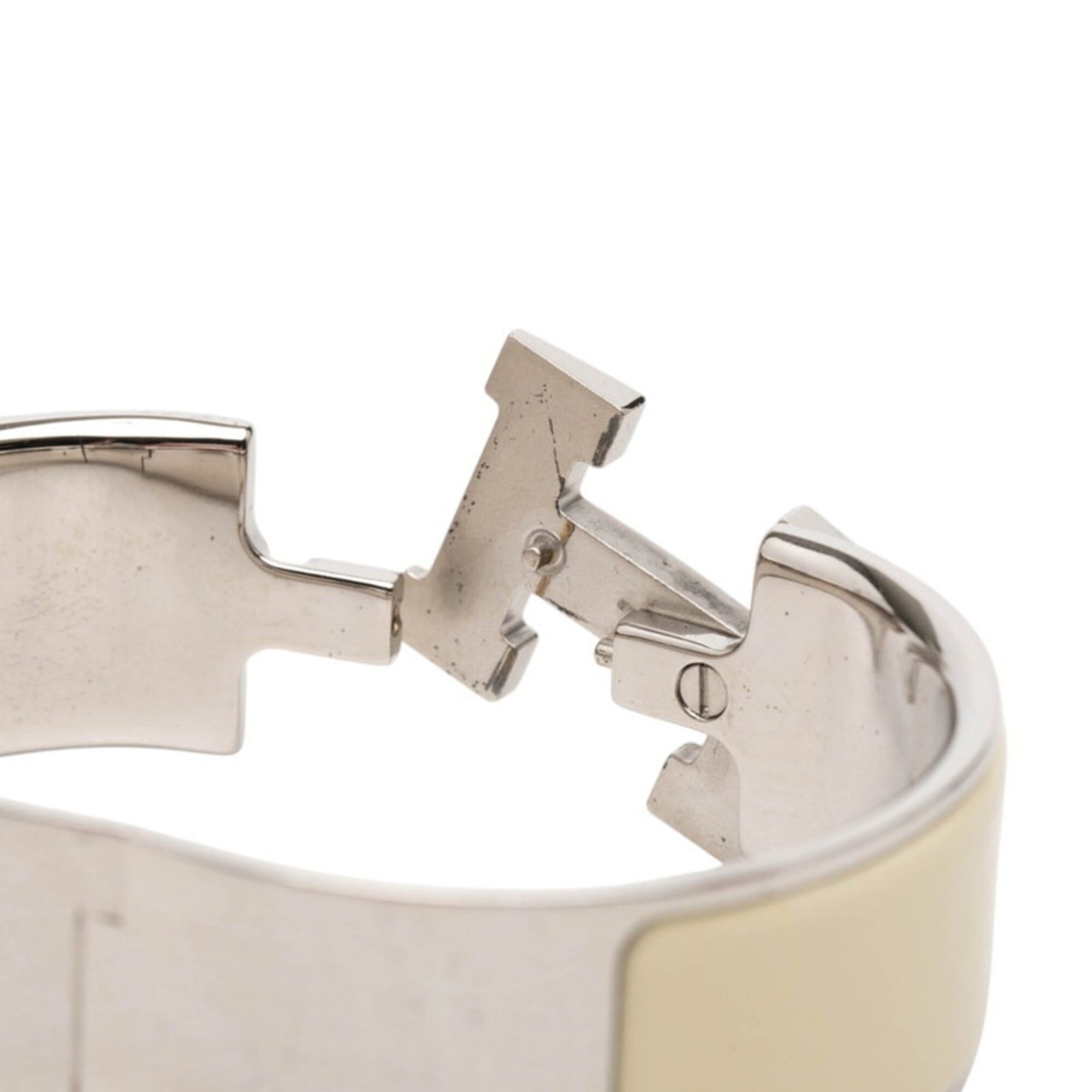 Hermes Hermes Clic Clac GM H Logo Enamel Bracelet Ivory Silver Metal Women's HERMES Size ONE SIZE - 4 Thumbnail