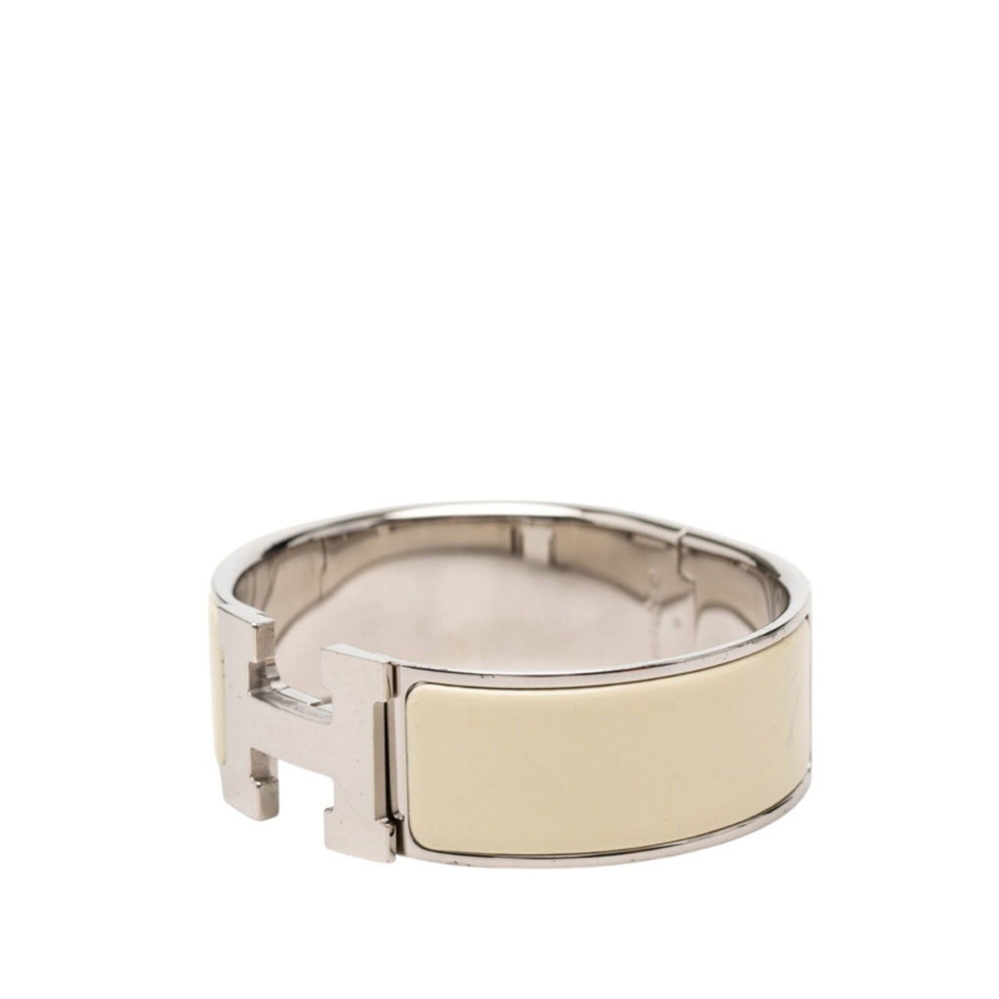Hermes Hermes Clic Clac GM H Logo Enamel Bracelet Ivory Silver Metal Women's HERMES Size ONE SIZE - 2 Thumbnail