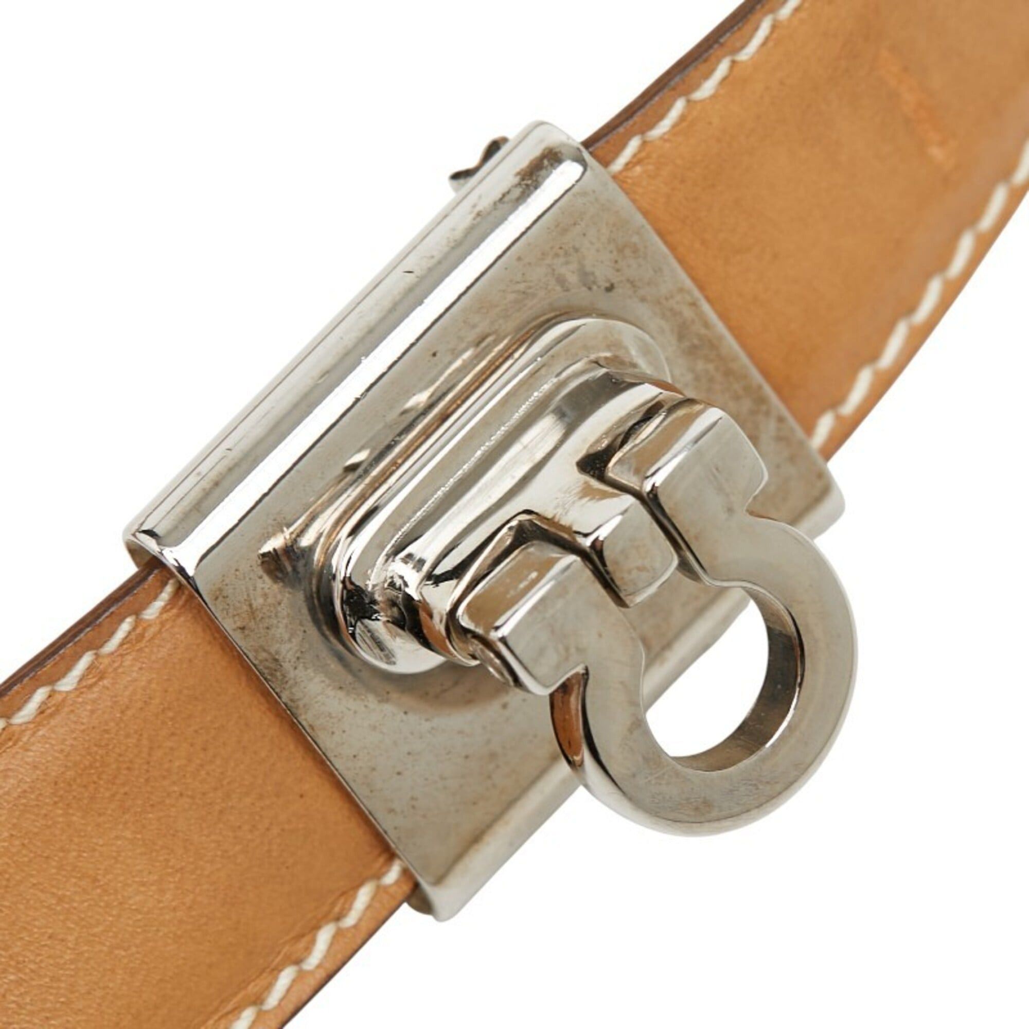 Salvatore Ferragamo Salvatore Ferragamo Gancini Belt, Size: 75, Beige Silver Leather Metal, Women's. Size ONE SIZE - 4 Thumbnail