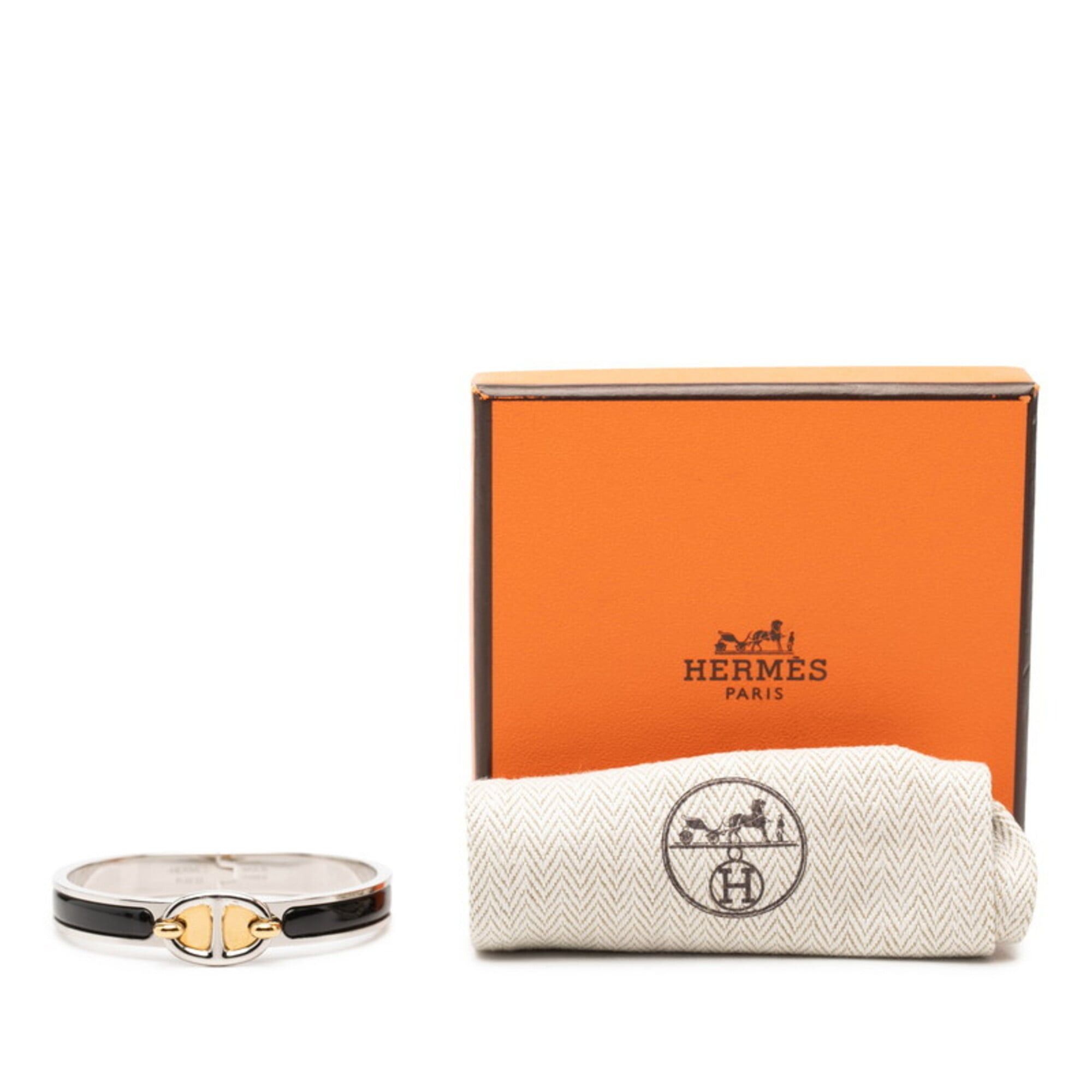 Hermes Hermes Mini Click Chaine d'Ancre Bracelet, Silver, Black Metal Enamel, Women's HERMES Size ONE SIZE - 6 Thumbnail