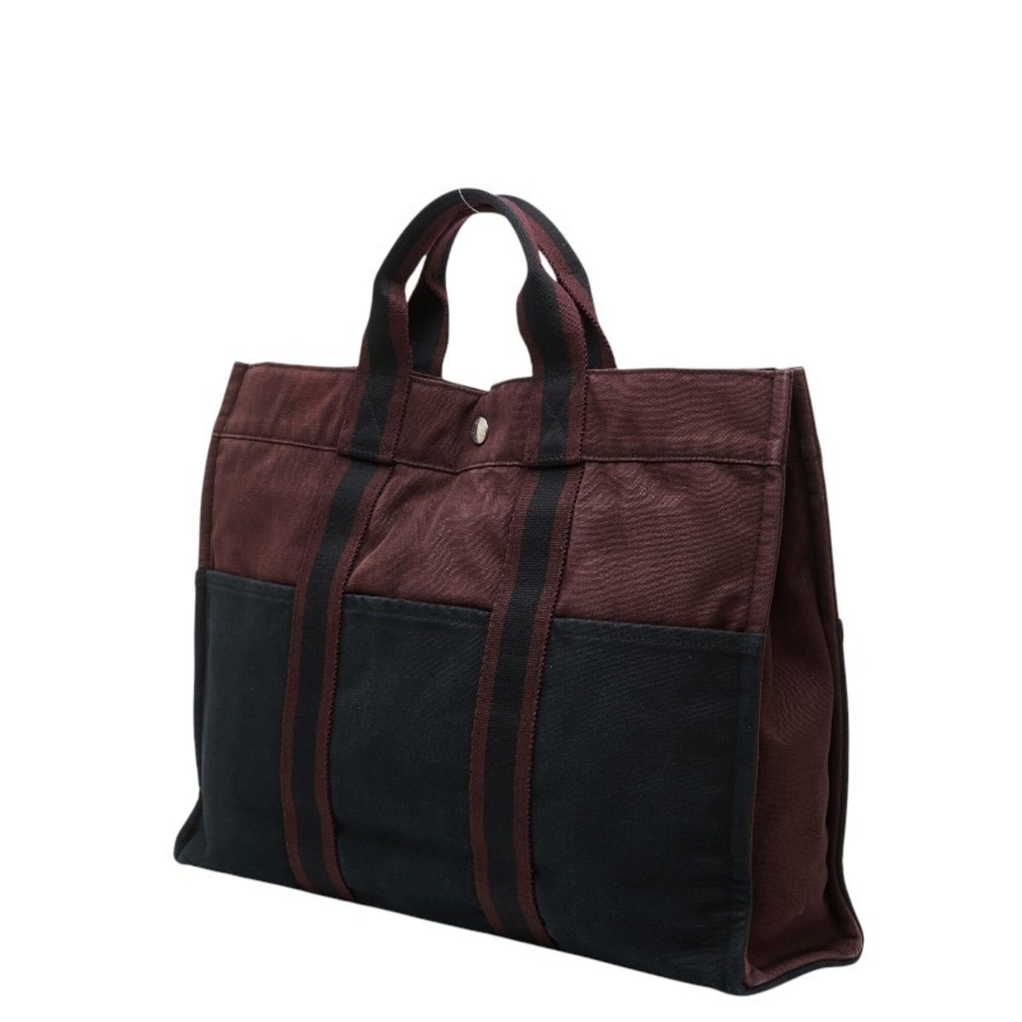 Hermes Hermes Fourre-Tout MM Handbag Tote Bag Wine Red Black Canvas Women's HERMES Size ONE SIZE - 2 Thumbnail