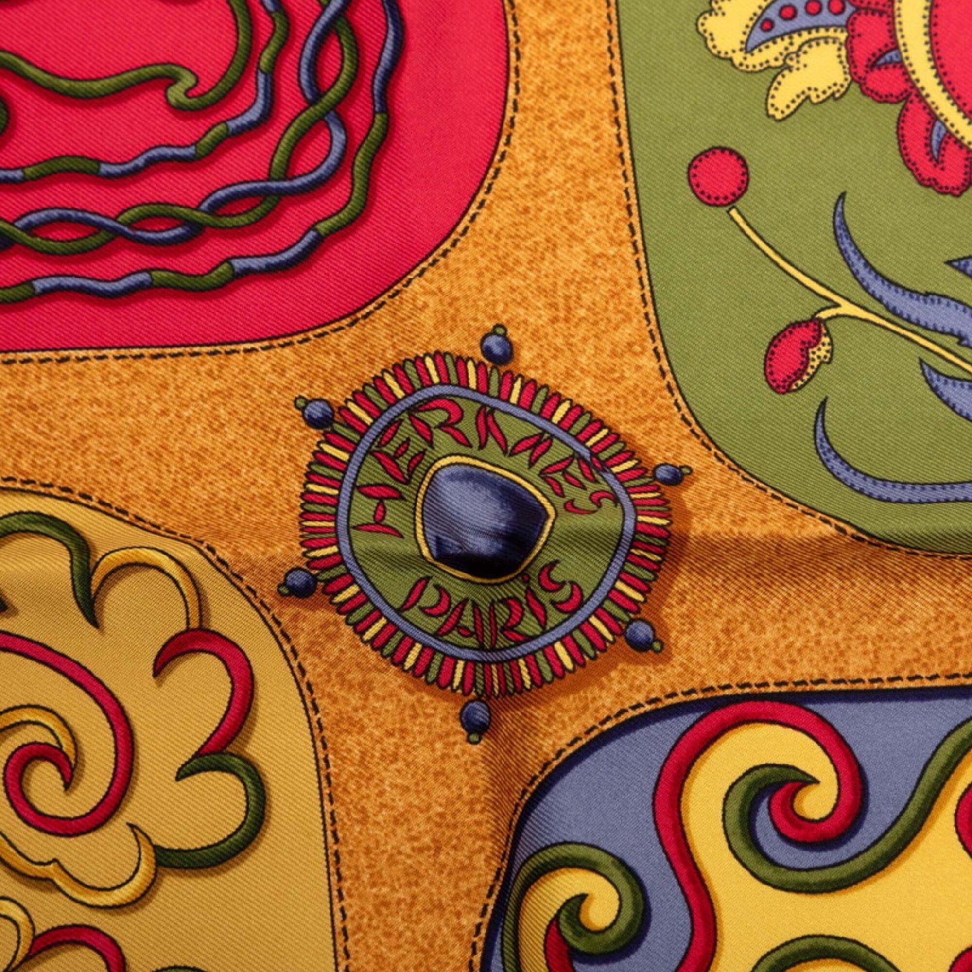 Hermes Hermes Carre 90 Festival Scarf/Muffler, Large Size, Red/Multicolor Silk, Women's. Size ONE SIZE - 5 Thumbnail