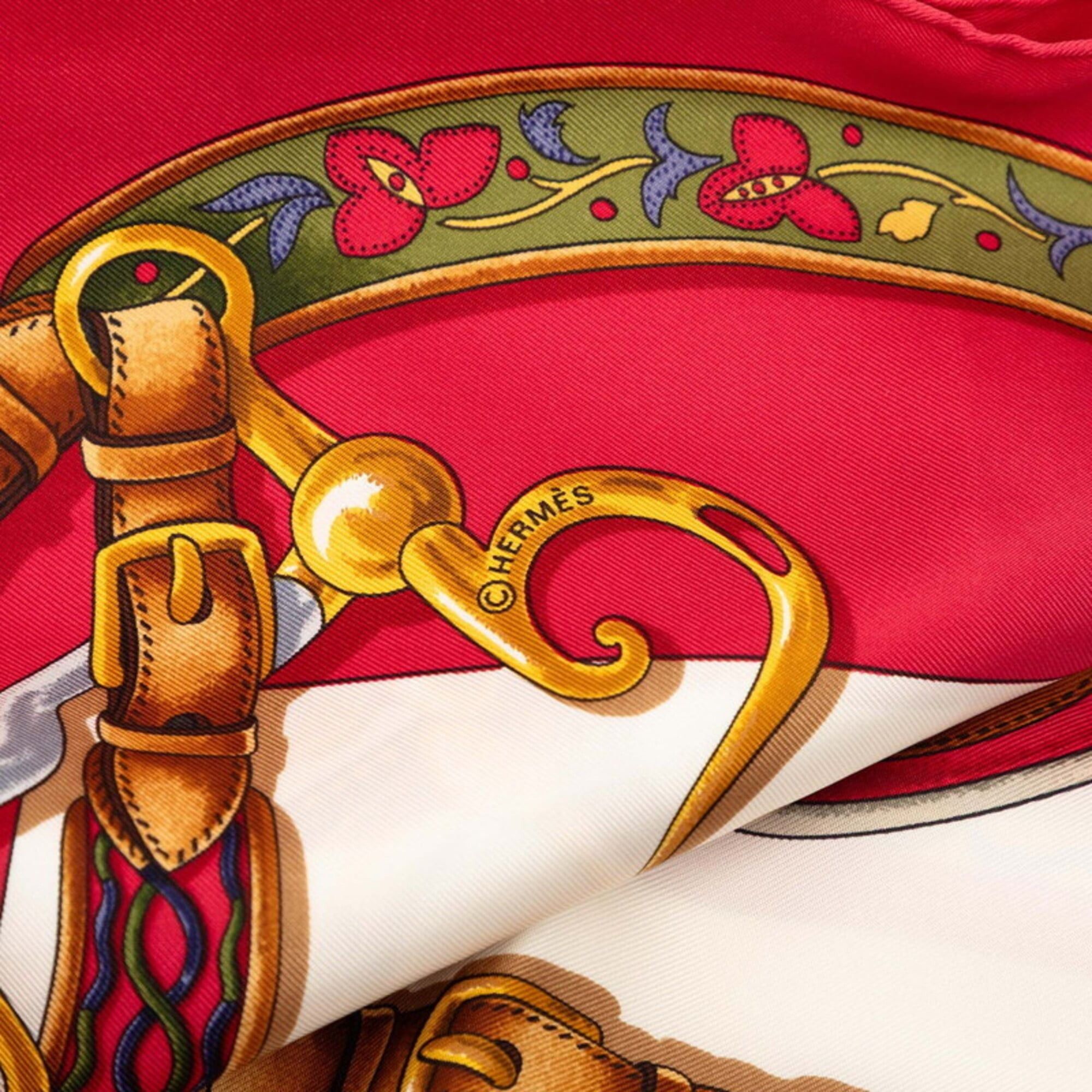 Hermes Hermes Carre 90 Festival Scarf/Muffler, Large Size, Red/Multicolor Silk, Women's. Size ONE SIZE - 3 Thumbnail