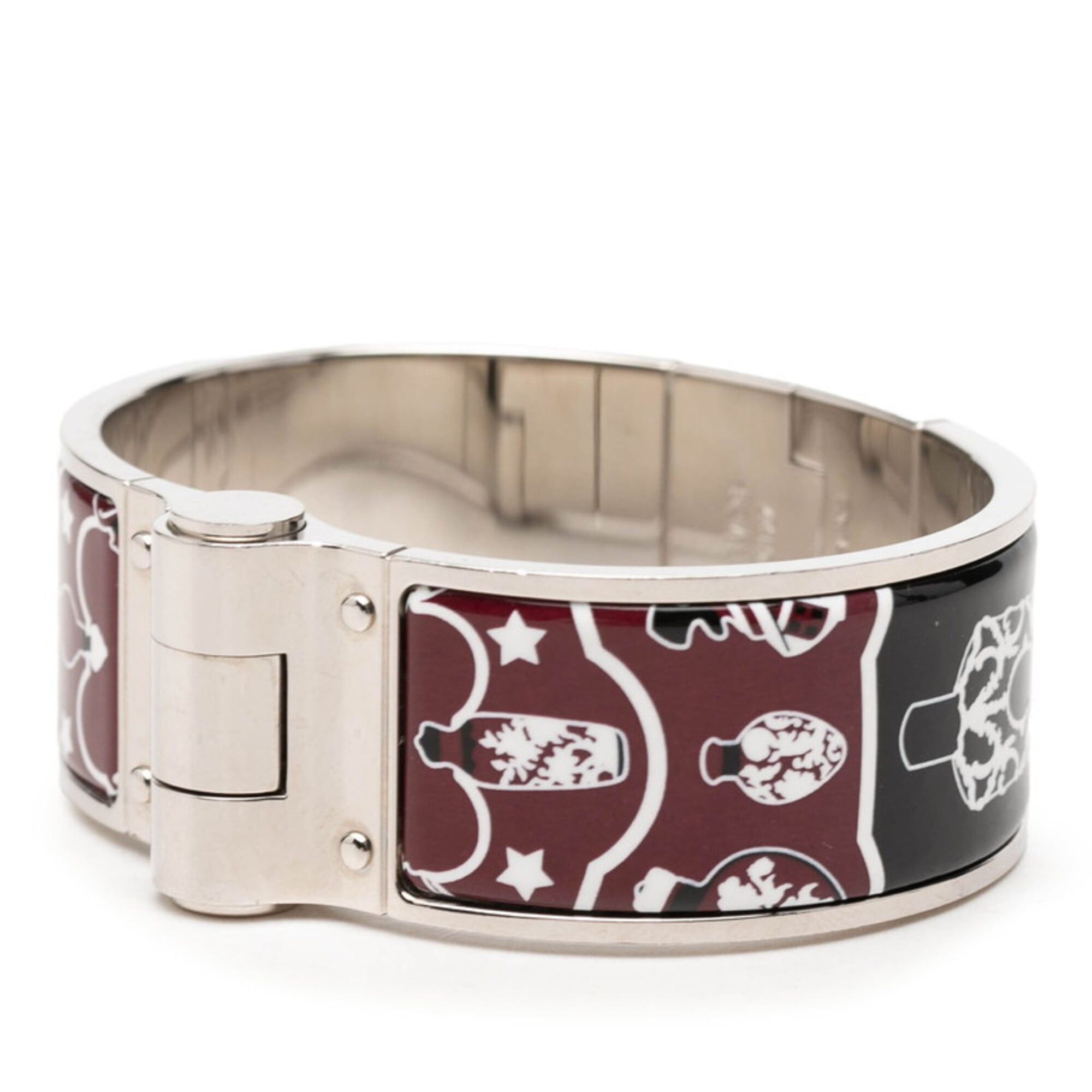 Hermes Hermes Charnière GM Enamel Bracelet Black Wine Red Silver Metal Women's HERMES Size ONE SIZE - 2 Thumbnail