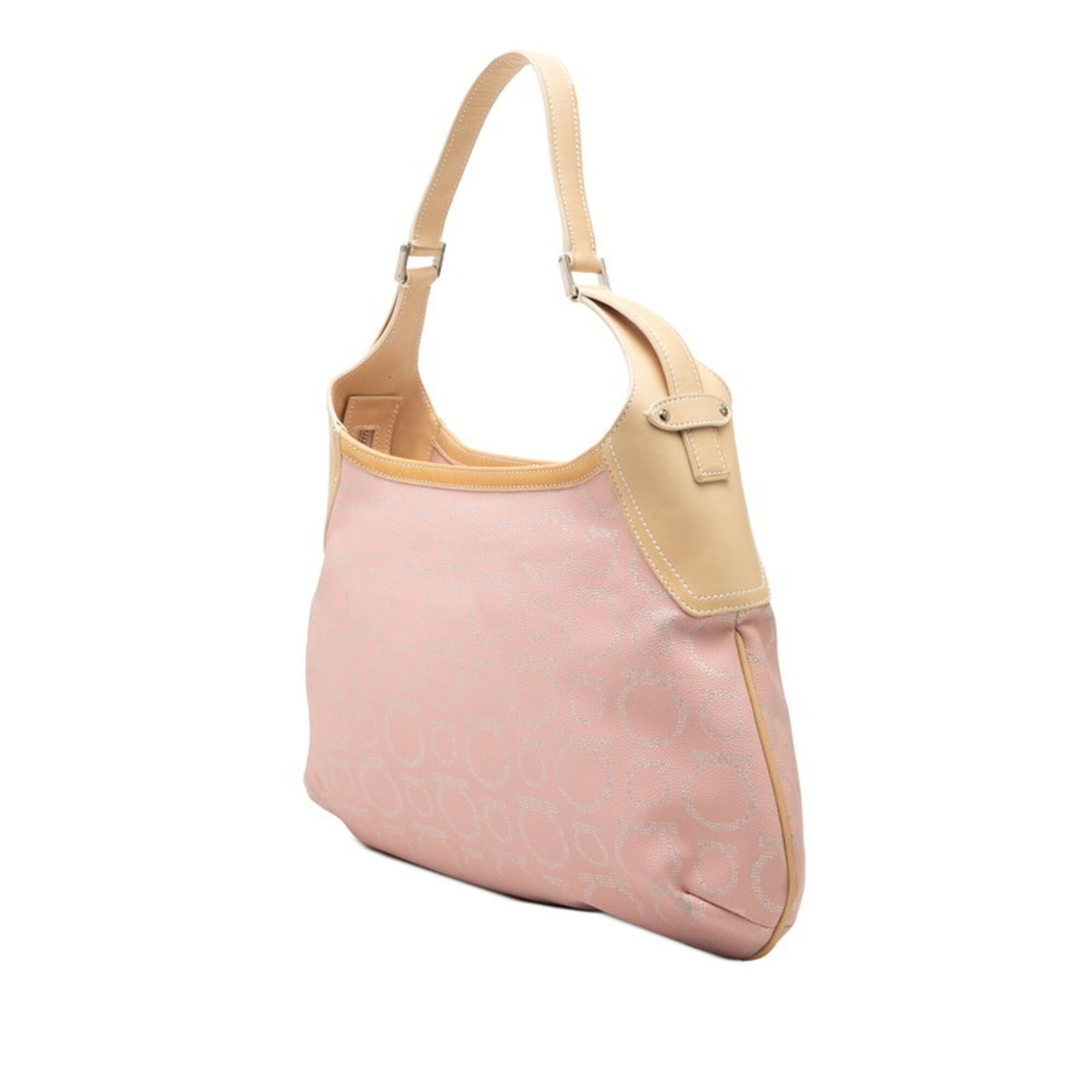 Salvatore Ferragamo Salvatore Ferragamo Gancini One-Shoulder Bag AU-21 7473 Pink Silver Beige Leather Women's Size ONE SIZE - 2 Thumbnail