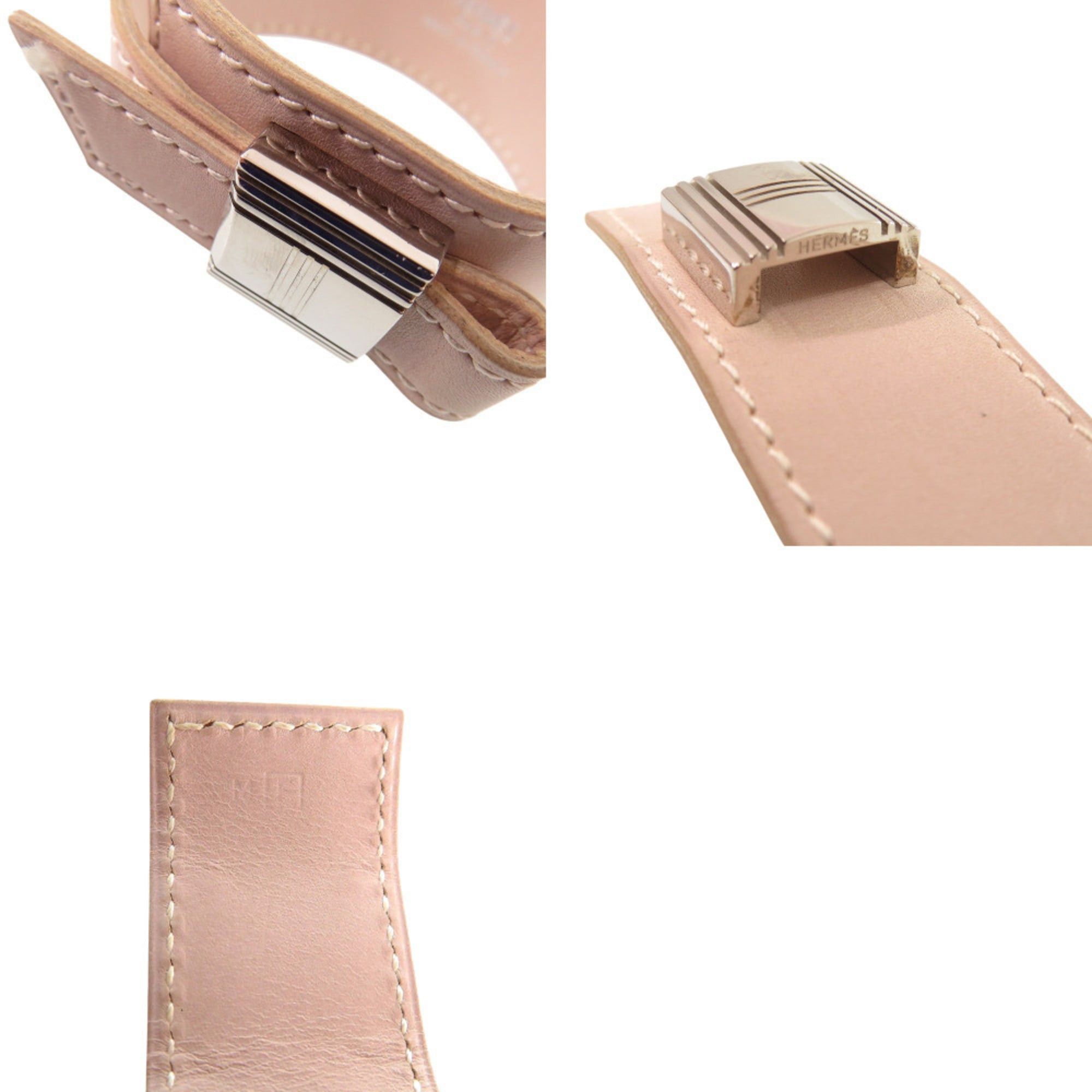 Hermes Excellent condition Hermes Almitemis leather and metal bracelet in pink beige with silver hardware, stamped "F". (0528HERMES) Size ONE SIZE - 6 Thumbnail