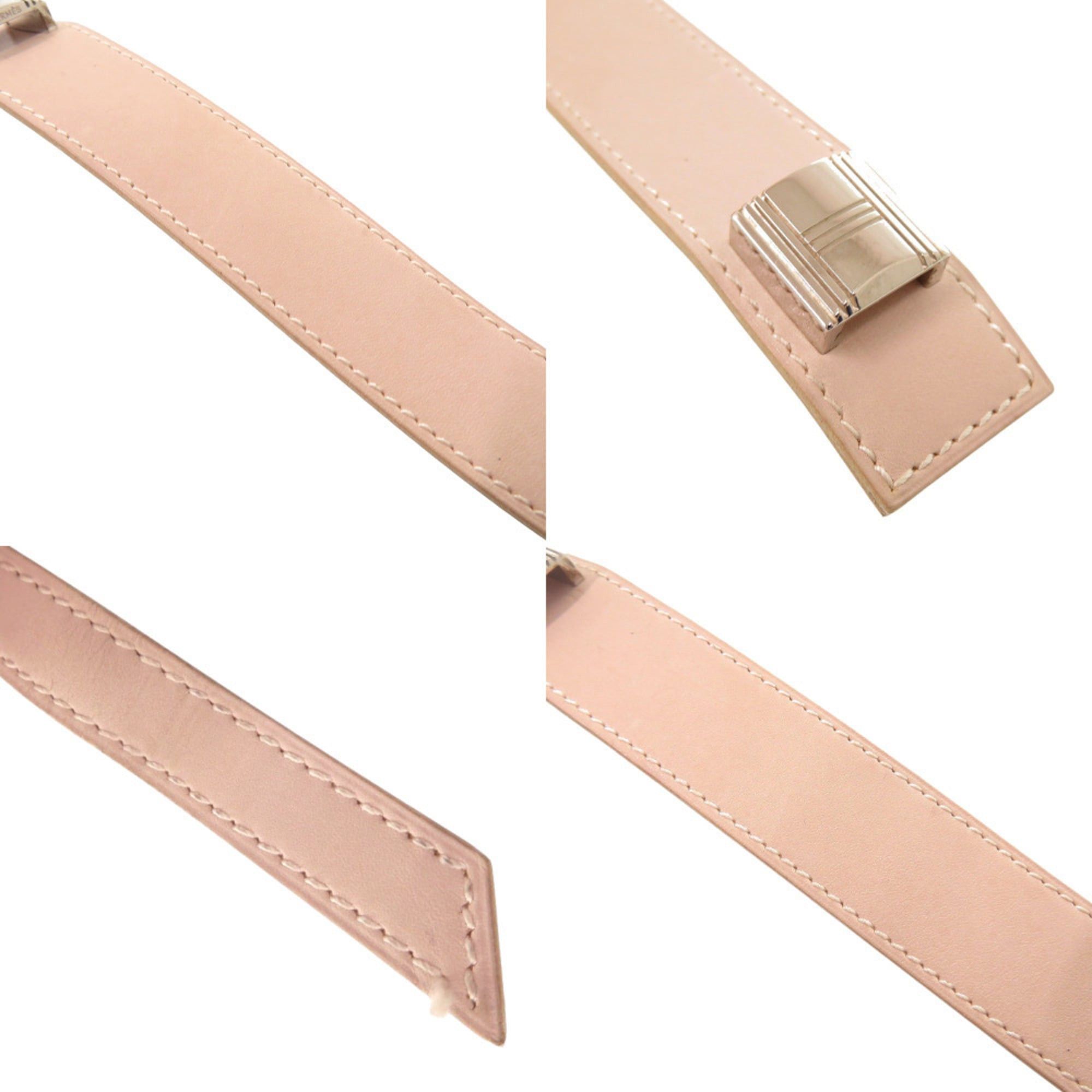 Hermes Excellent condition Hermes Almitemis leather and metal bracelet in pink beige with silver hardware, stamped "F". (0528HERMES) Size ONE SIZE - 5 Thumbnail
