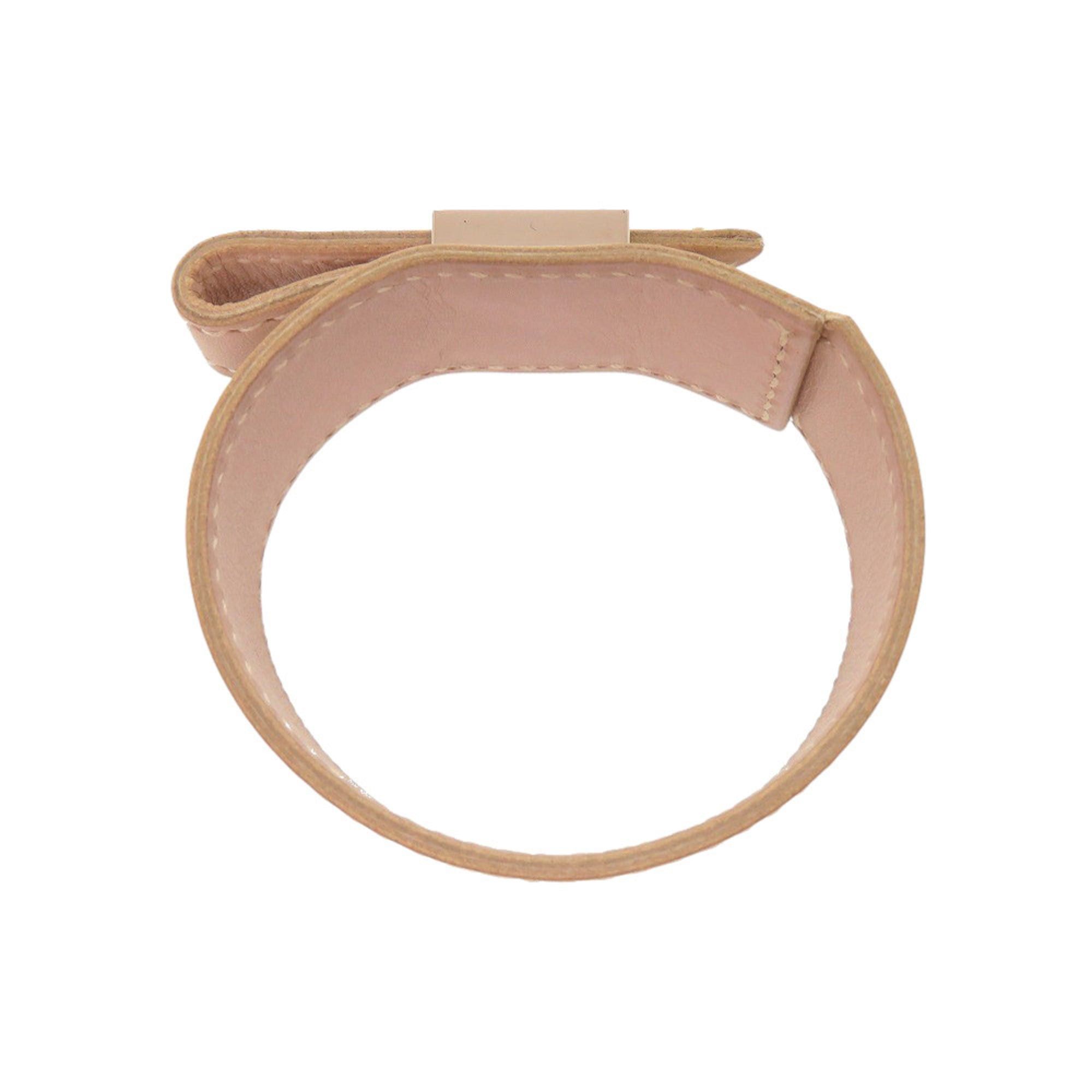 Hermes Excellent condition Hermes Almitemis leather and metal bracelet in pink beige with silver hardware, stamped "F". (0528HERMES) Size ONE SIZE - 3 Thumbnail