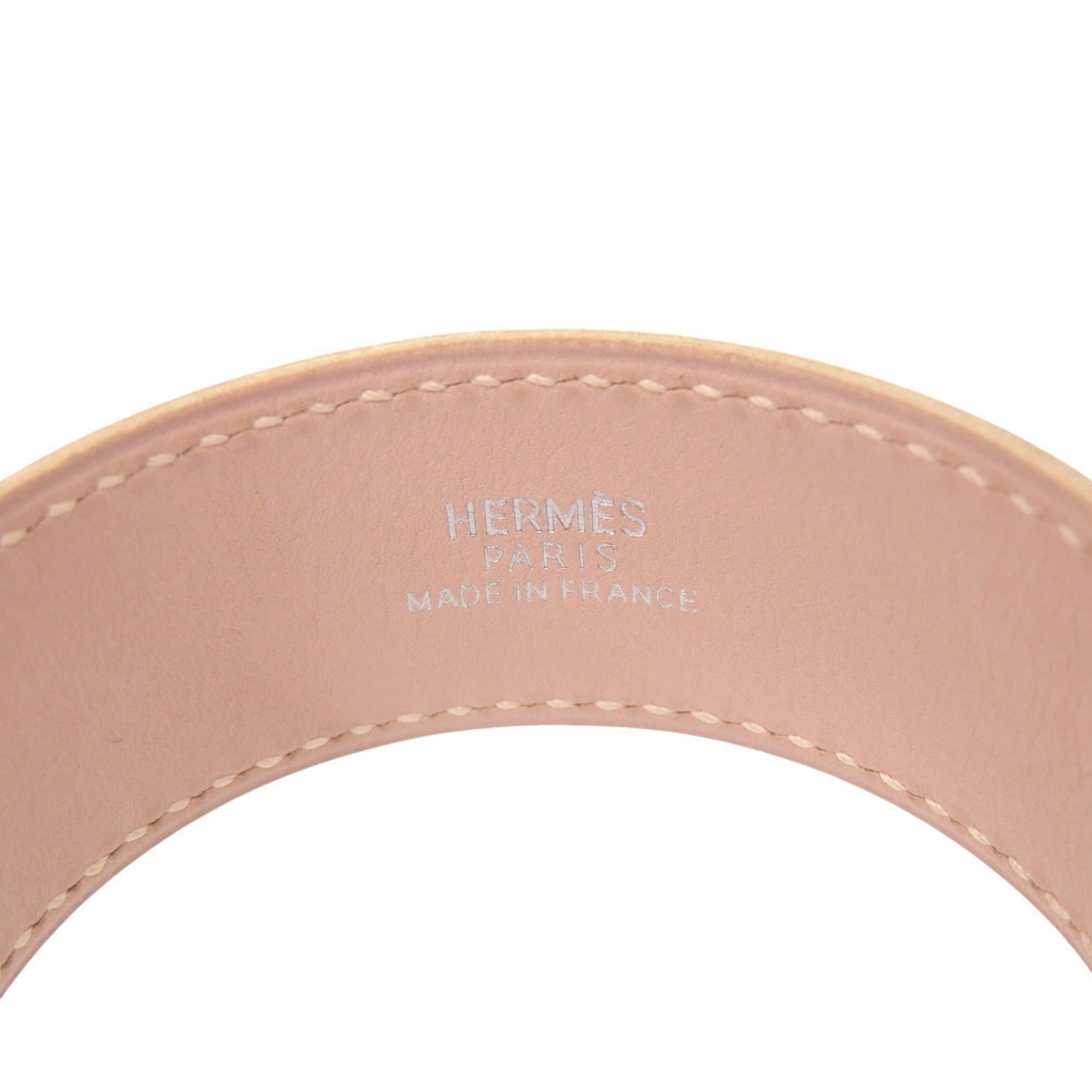 Hermes Excellent condition Hermes Almitemis leather and metal bracelet in pink beige with silver hardware, stamped "F". (0528HERMES) Size ONE SIZE - 2 Thumbnail