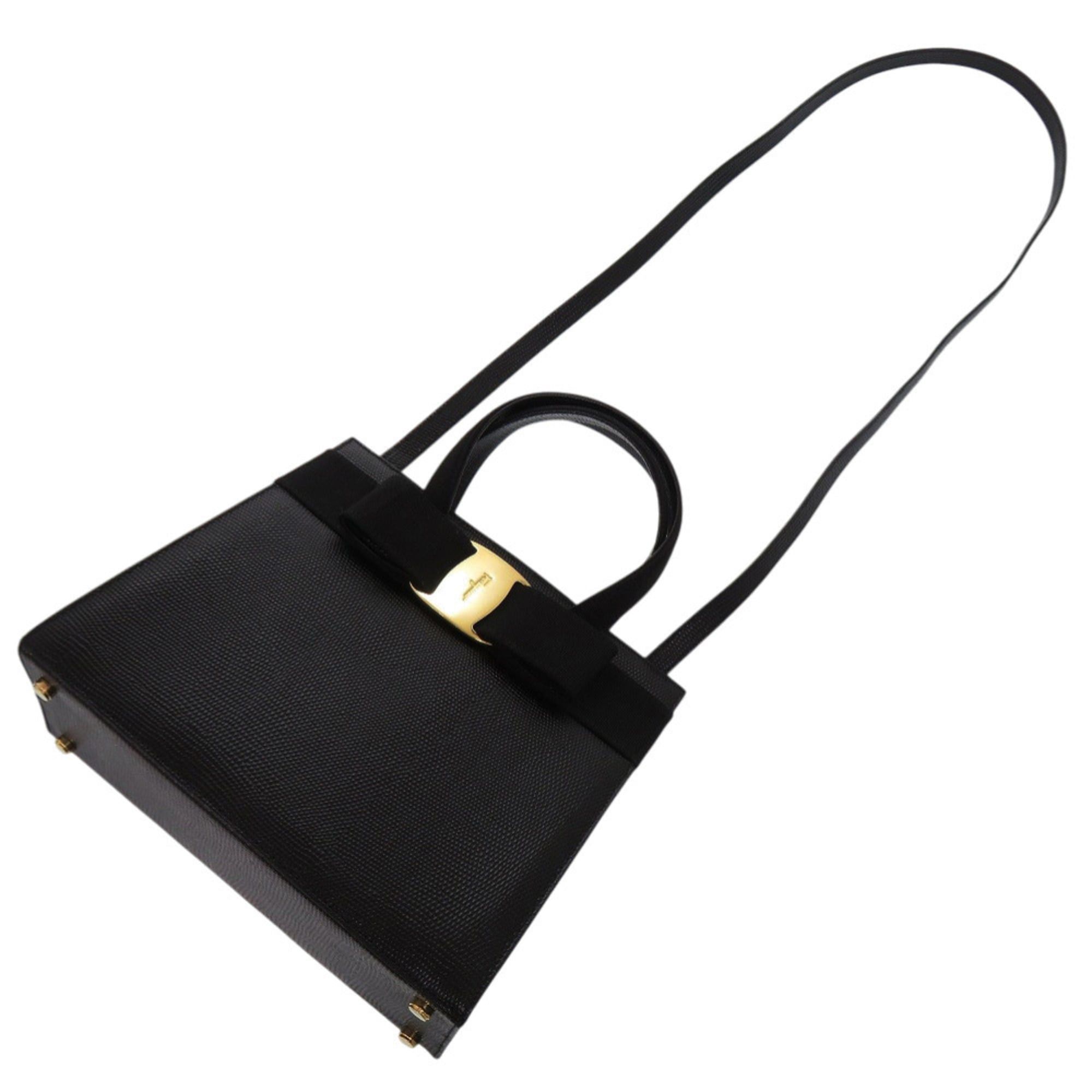 Salvatore Ferragamo Excellent condition Salvatore Ferragamo Vara Ribbon AF-21418 embossed leather black 2-way handbag 0639Salvatore Size ONE SIZE - 9 Thumbnail