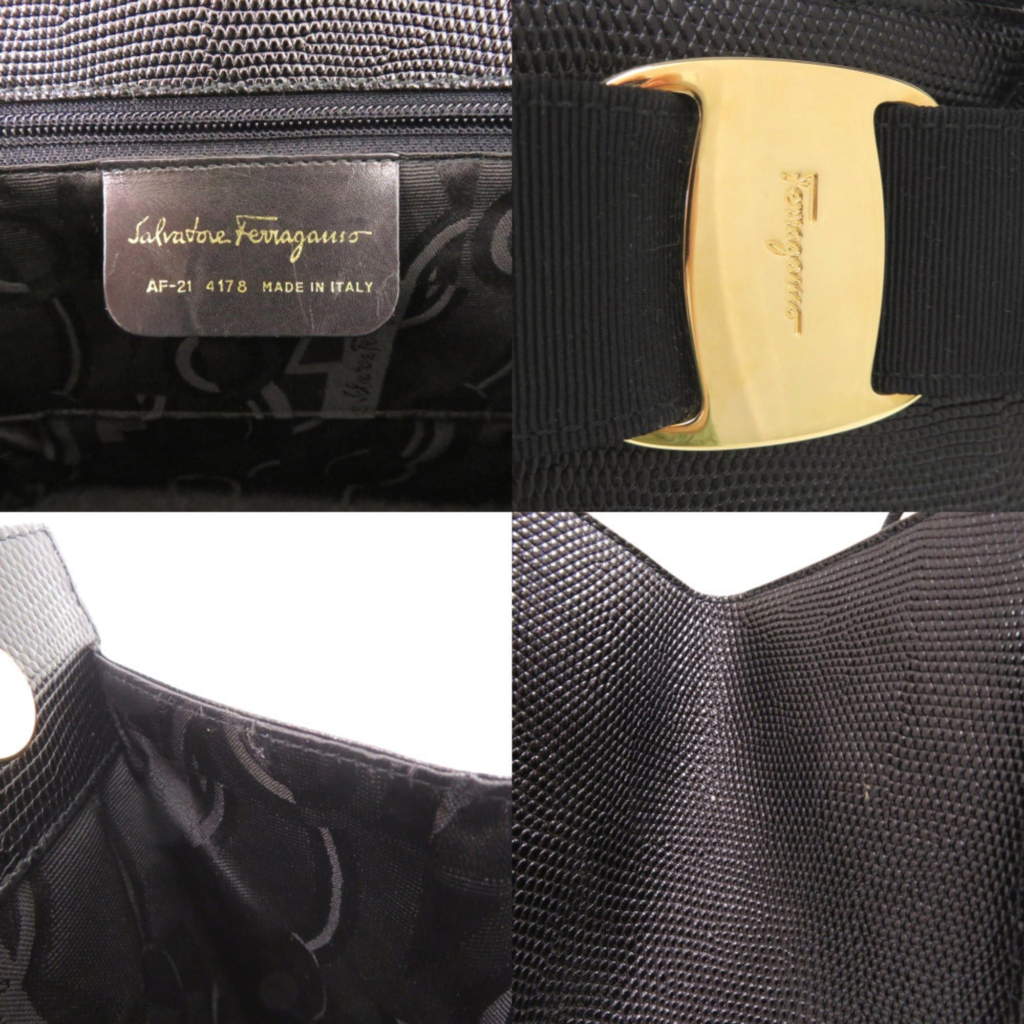 Salvatore Ferragamo Excellent condition Salvatore Ferragamo Vara Ribbon AF-21418 embossed leather black 2-way handbag 0639Salvatore Size ONE SIZE - 6 Thumbnail