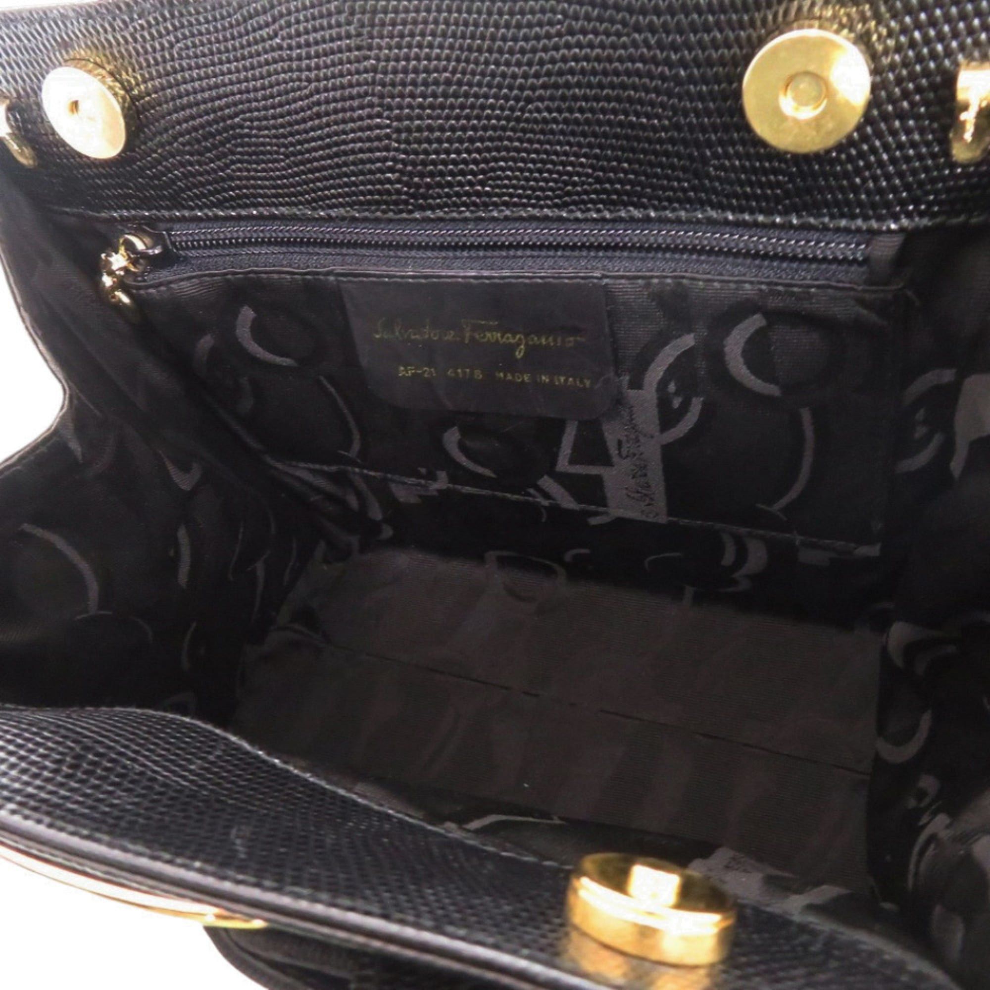 Salvatore Ferragamo Excellent condition Salvatore Ferragamo Vara Ribbon AF-21418 embossed leather black 2-way handbag 0639Salvatore Size ONE SIZE - 7 Thumbnail