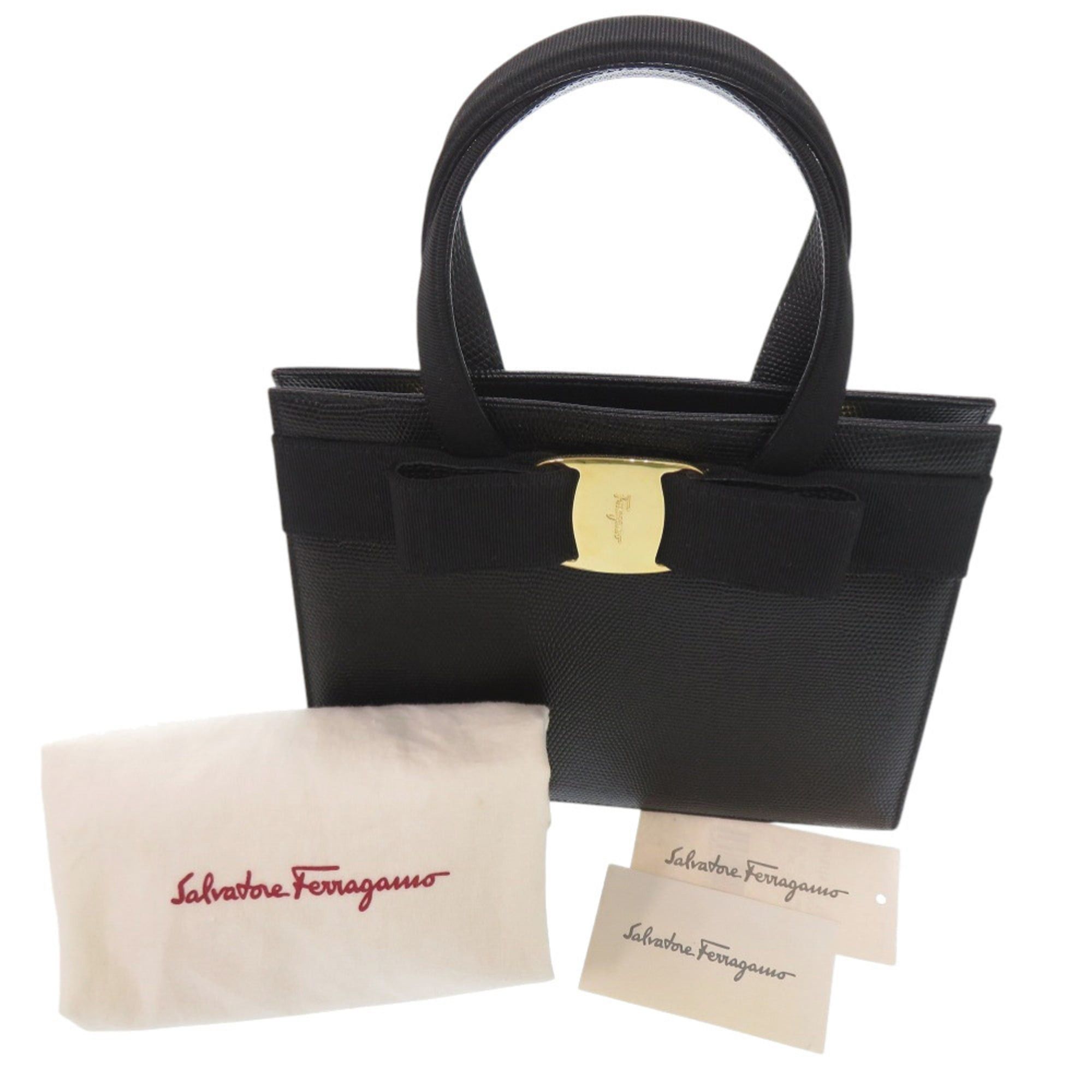 Salvatore Ferragamo Excellent condition Salvatore Ferragamo Vara Ribbon AF-21418 embossed leather black 2-way handbag 0639Salvatore Size ONE SIZE - 2 Thumbnail