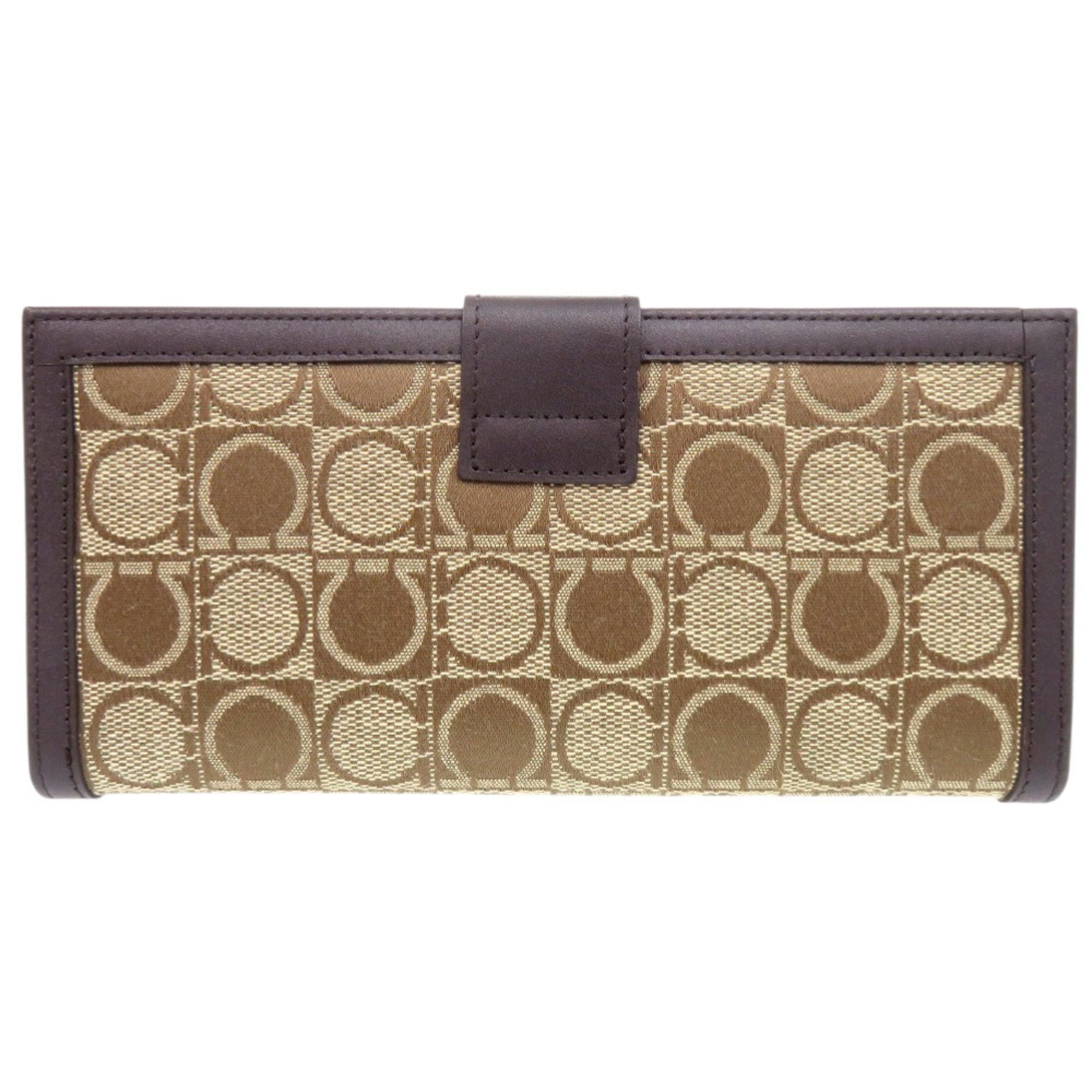Salvatore Ferragamo Excellent condition Salvatore Ferragamo Gancini IY211410 Jacquard Brown Long Wallet 0495Salvatore Size ONE SIZE - 3 Thumbnail