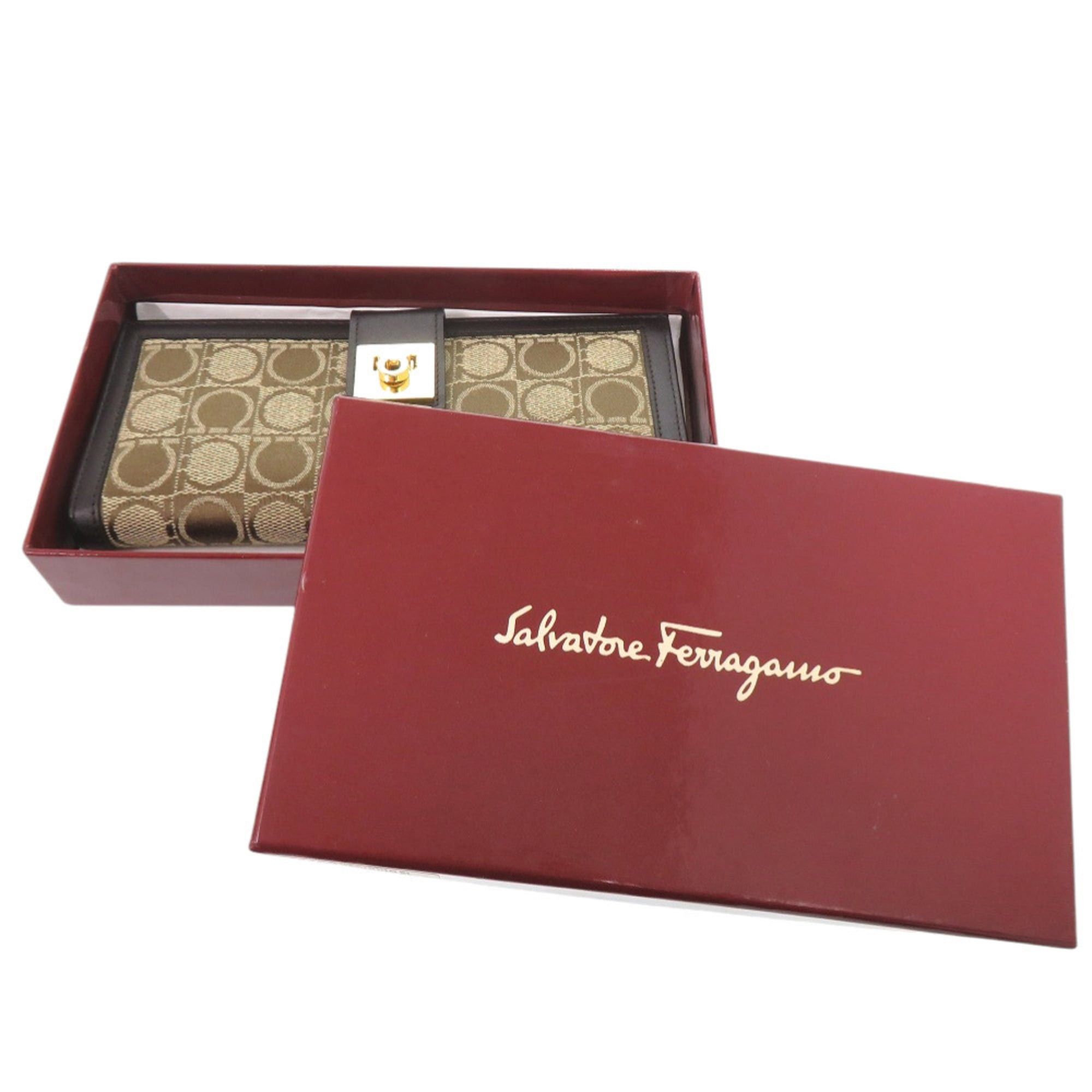 Salvatore Ferragamo Excellent condition Salvatore Ferragamo Gancini IY211410 Jacquard Brown Long Wallet 0495Salvatore Size ONE SIZE - 2 Thumbnail