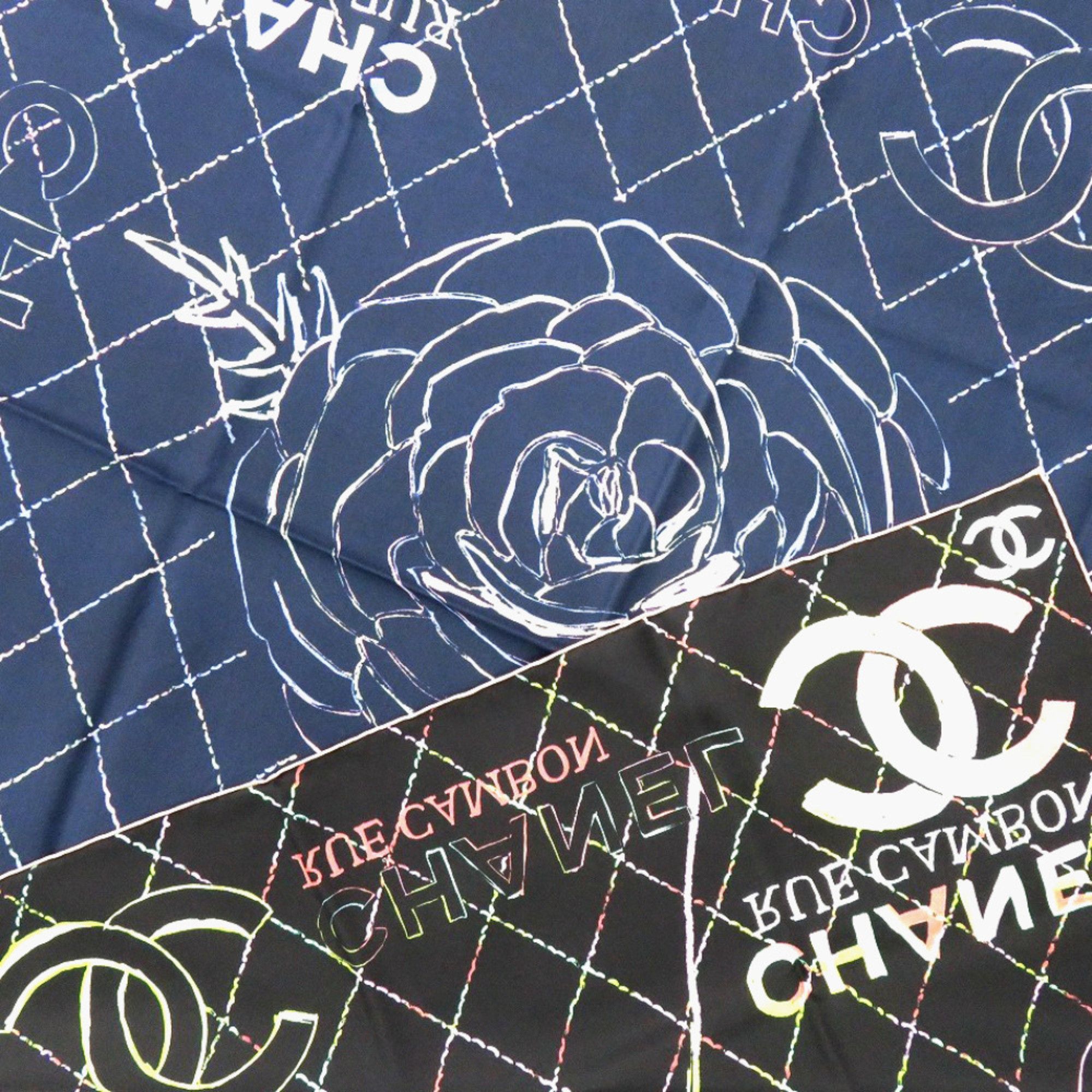 Chanel Unused Chanel Coco Mark Camellia Scarf/Muffler, Silk, Navy/Black, 1491CHANEL Size ONE SIZE - 3 Thumbnail