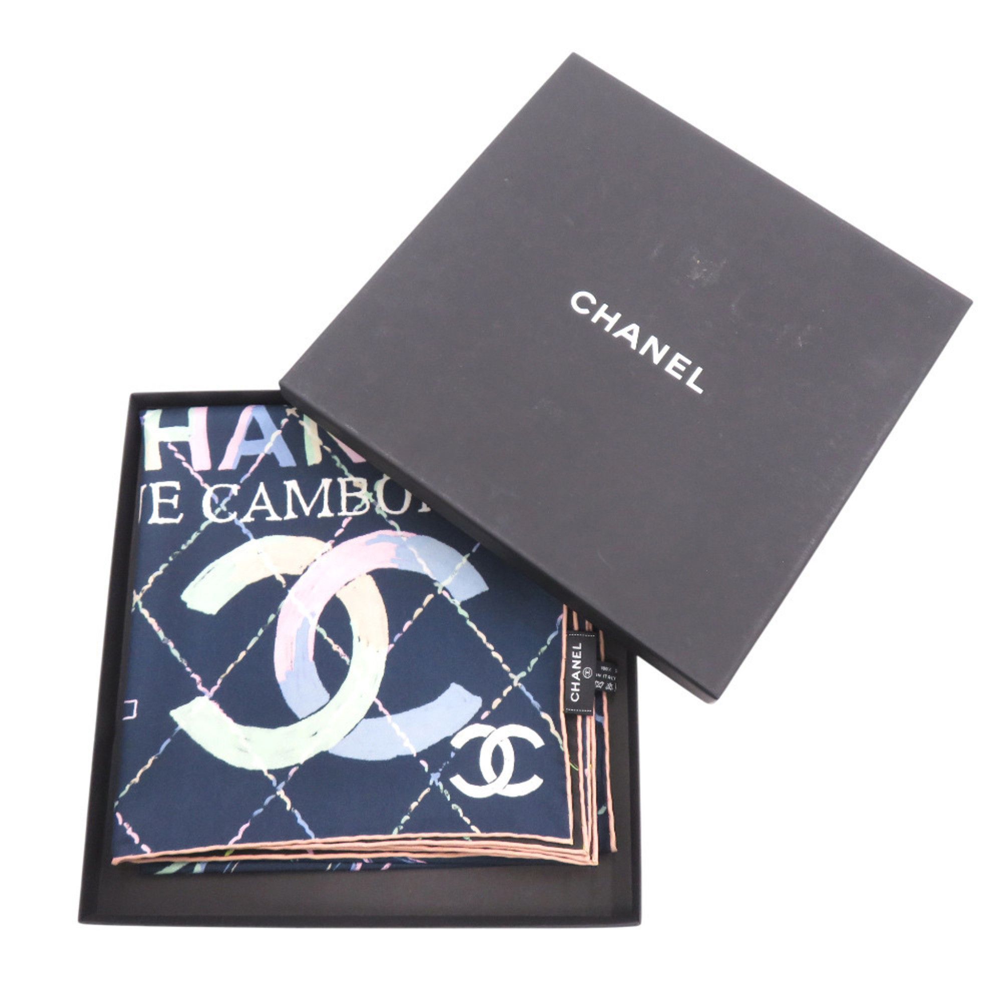 Chanel Unused Chanel Coco Mark Camellia Scarf/Muffler, Silk, Navy/Black, 1491CHANEL Size ONE SIZE - 2 Thumbnail