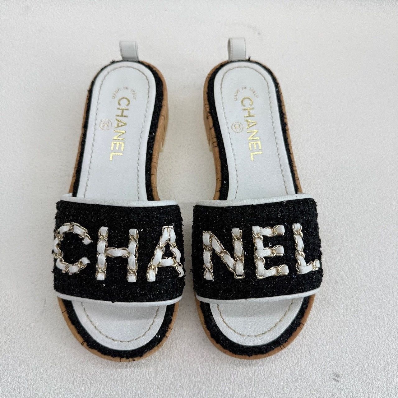 Chanel Chanel Tweed Chain Logo Sandals Size 35.5 Size US 5.5 / IT 35.5 - 3 Thumbnail