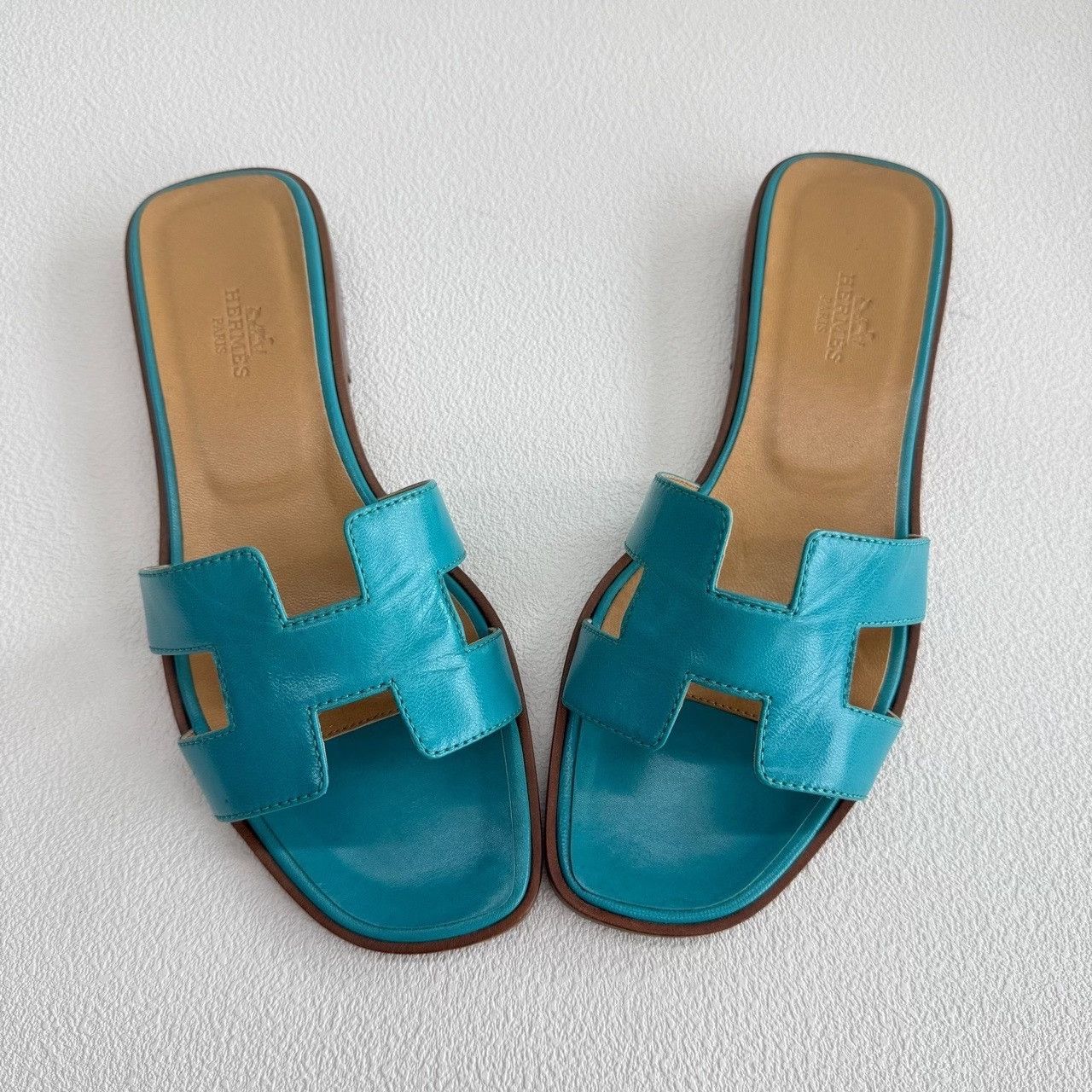 Hermes Hermes Blue Leather Oran Sandals Size 36.5 Size US 5.5 / IT 35.5 - 10 Thumbnail