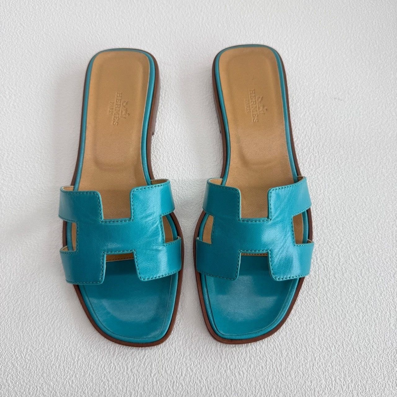 Hermes Hermes Blue Leather Oran Sandals Size 36.5 Size US 5.5 / IT 35.5 - 3 Thumbnail