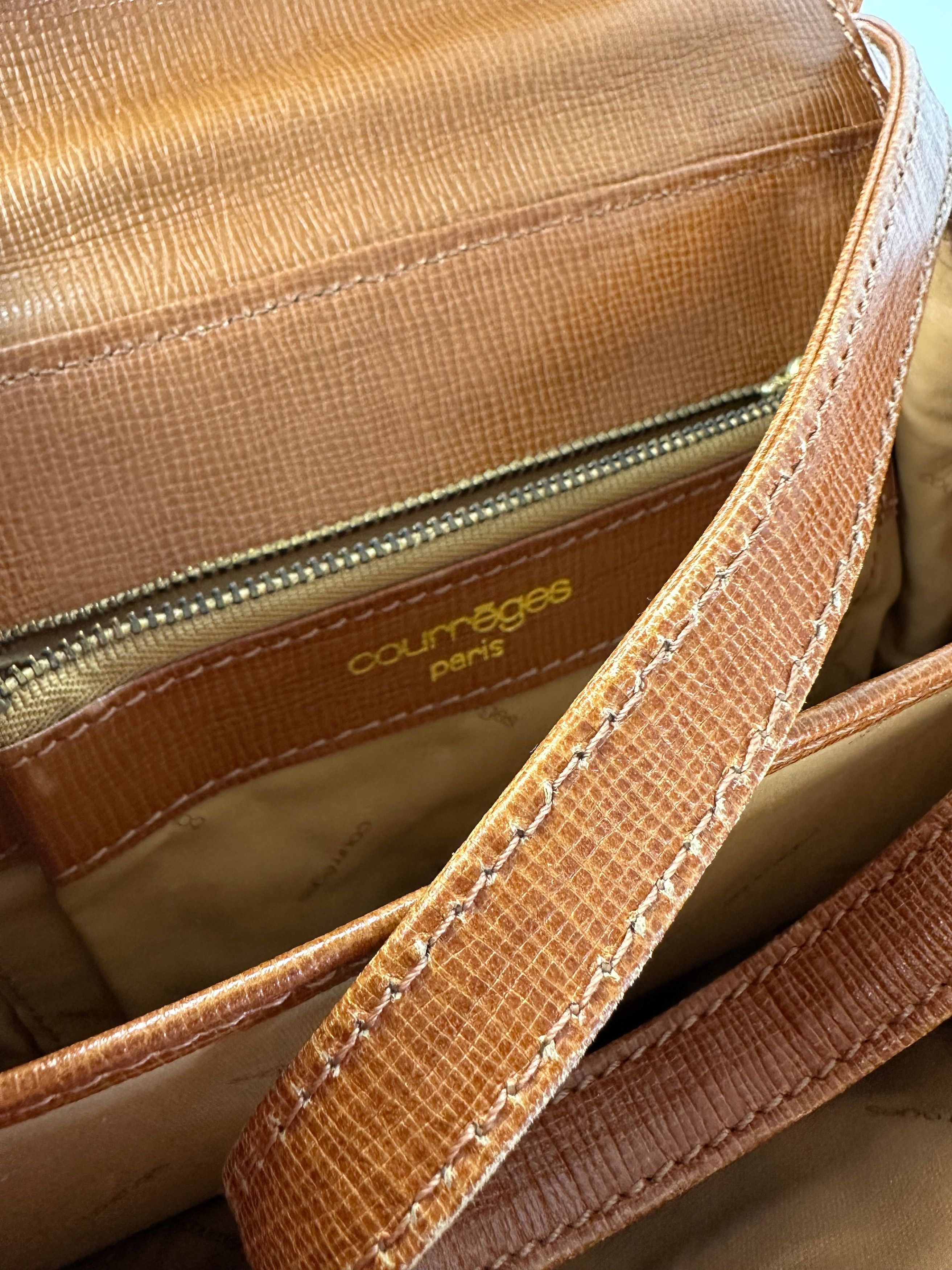 Courreges Vintage Textured Leather Shoulder Bag Tan Gold Y2K Size ONE SIZE - 12 Thumbnail