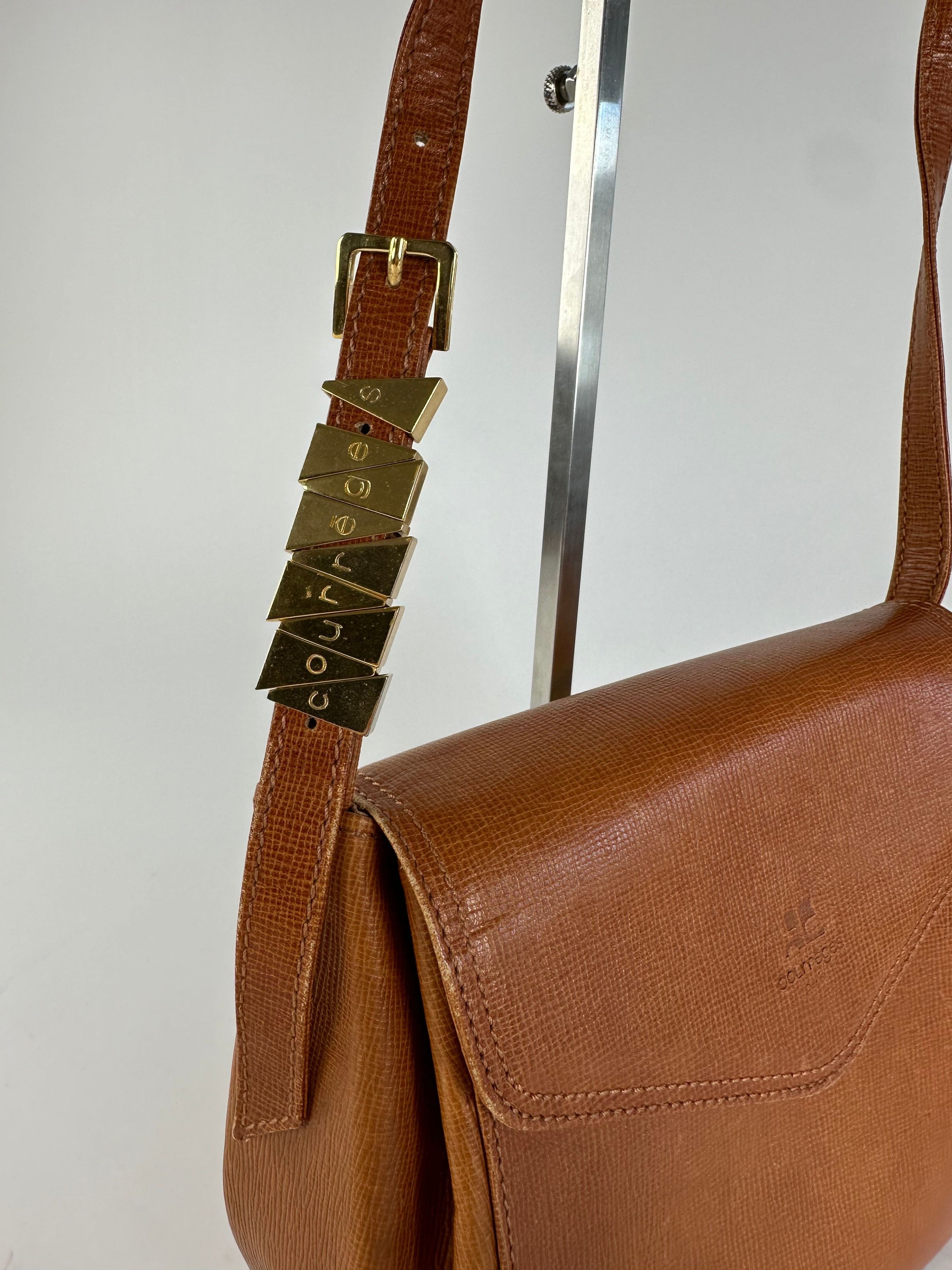 Courreges Vintage Textured Leather Shoulder Bag Tan Gold Y2K Size ONE SIZE - 7 Thumbnail