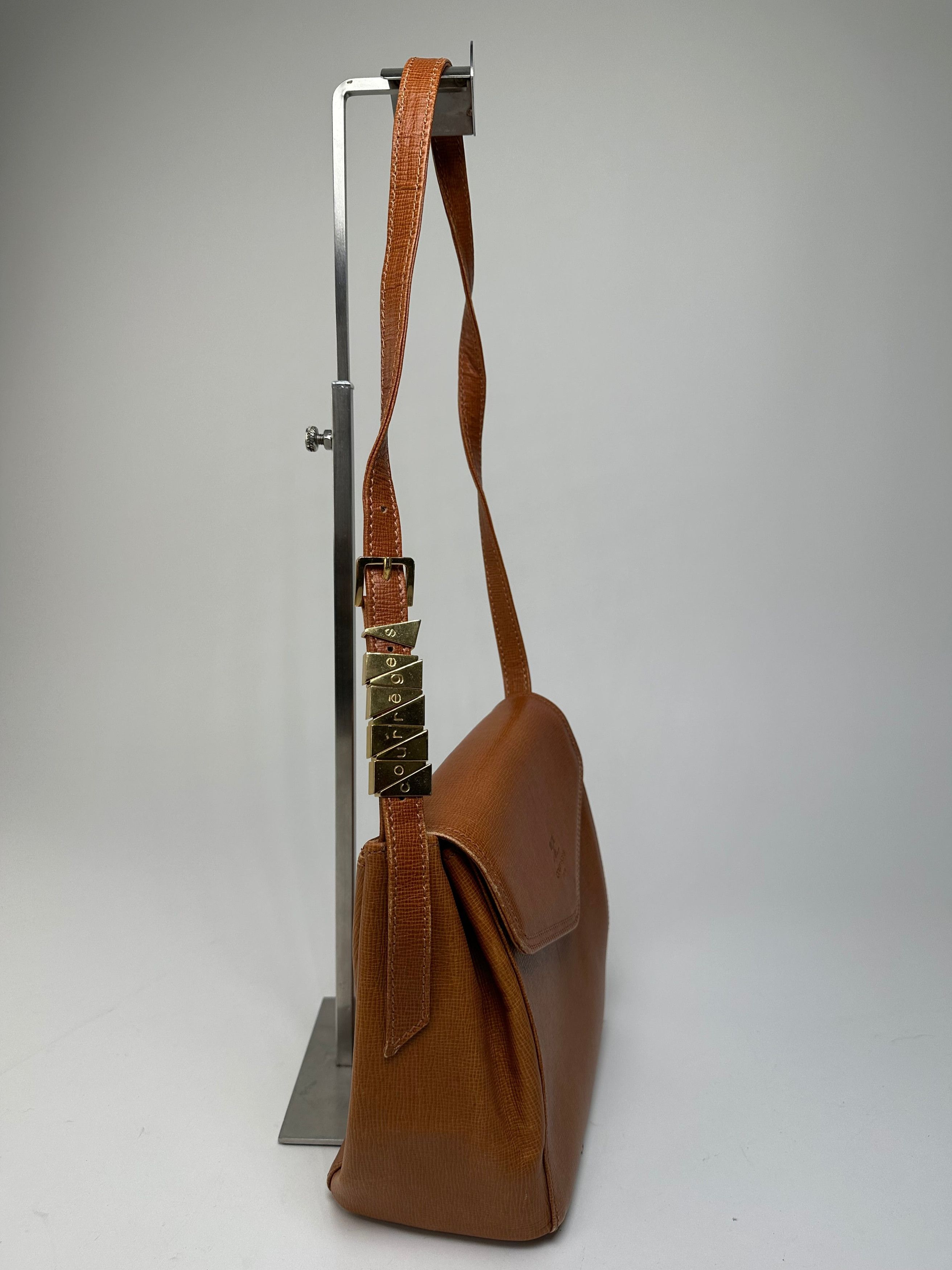 Courreges Vintage Textured Leather Shoulder Bag Tan Gold Y2K Size ONE SIZE - 9 Thumbnail