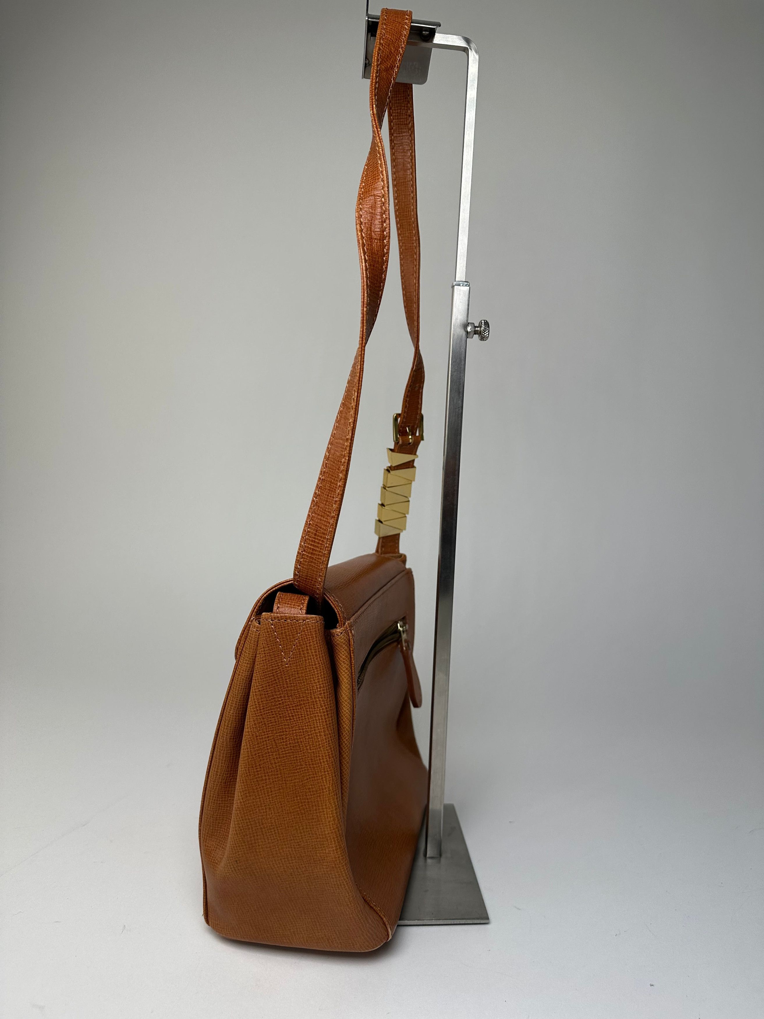 Courreges Vintage Textured Leather Shoulder Bag Tan Gold Y2K Size ONE SIZE - 10 Thumbnail