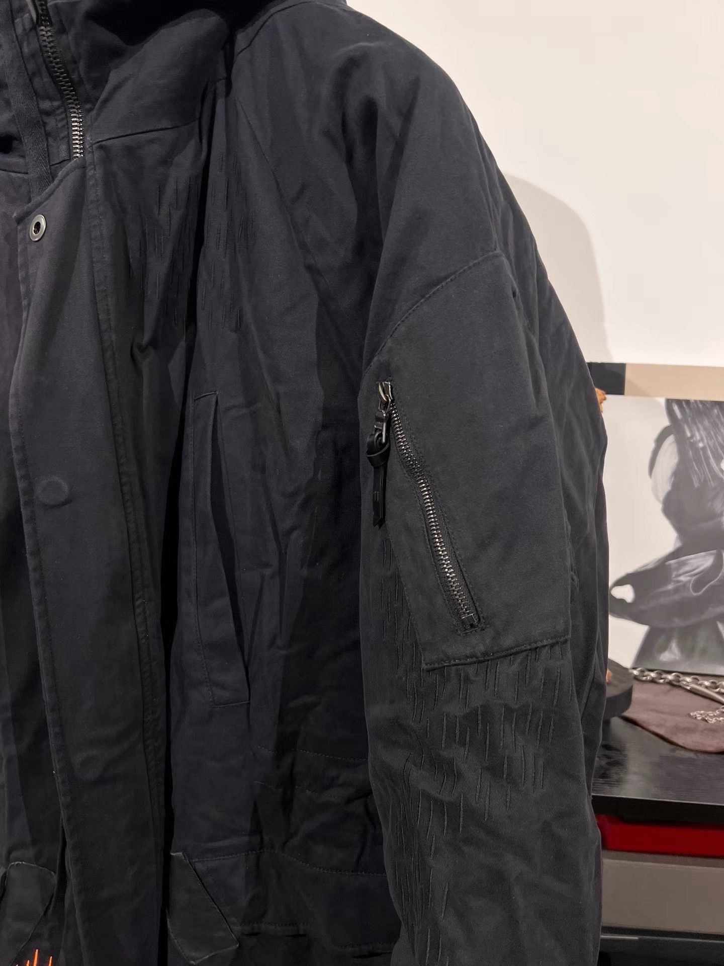 11 By Boris Bidjan Saberi Quilted Embroidered Black Hoodie Coat Size US M / EU 48-50 / 2 - 6 Thumbnail