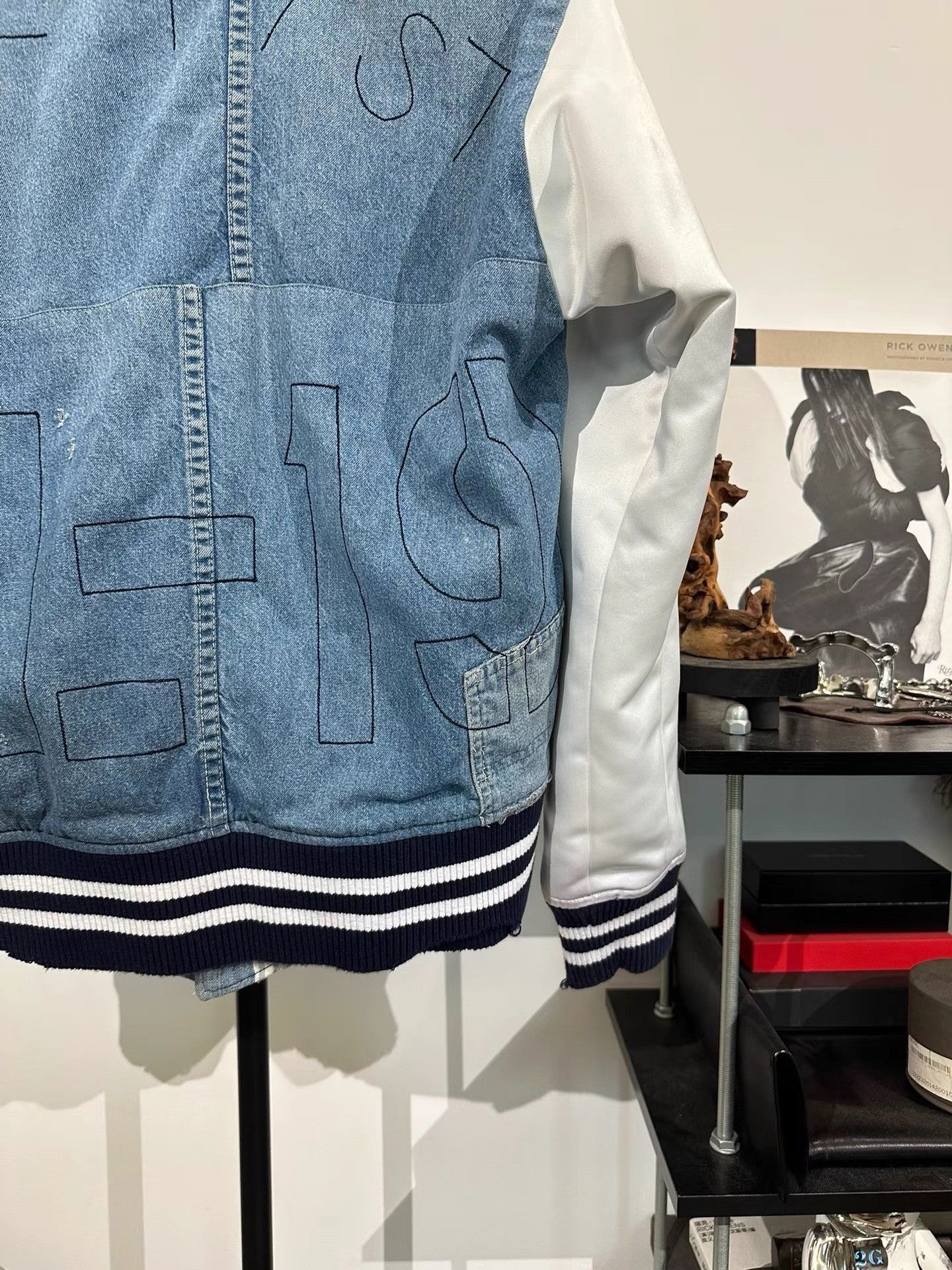 Greg Lauren Distressed Silk Spliced Baseball Jacket Size US M / EU 48-50 / 2 - 2 Thumbnail