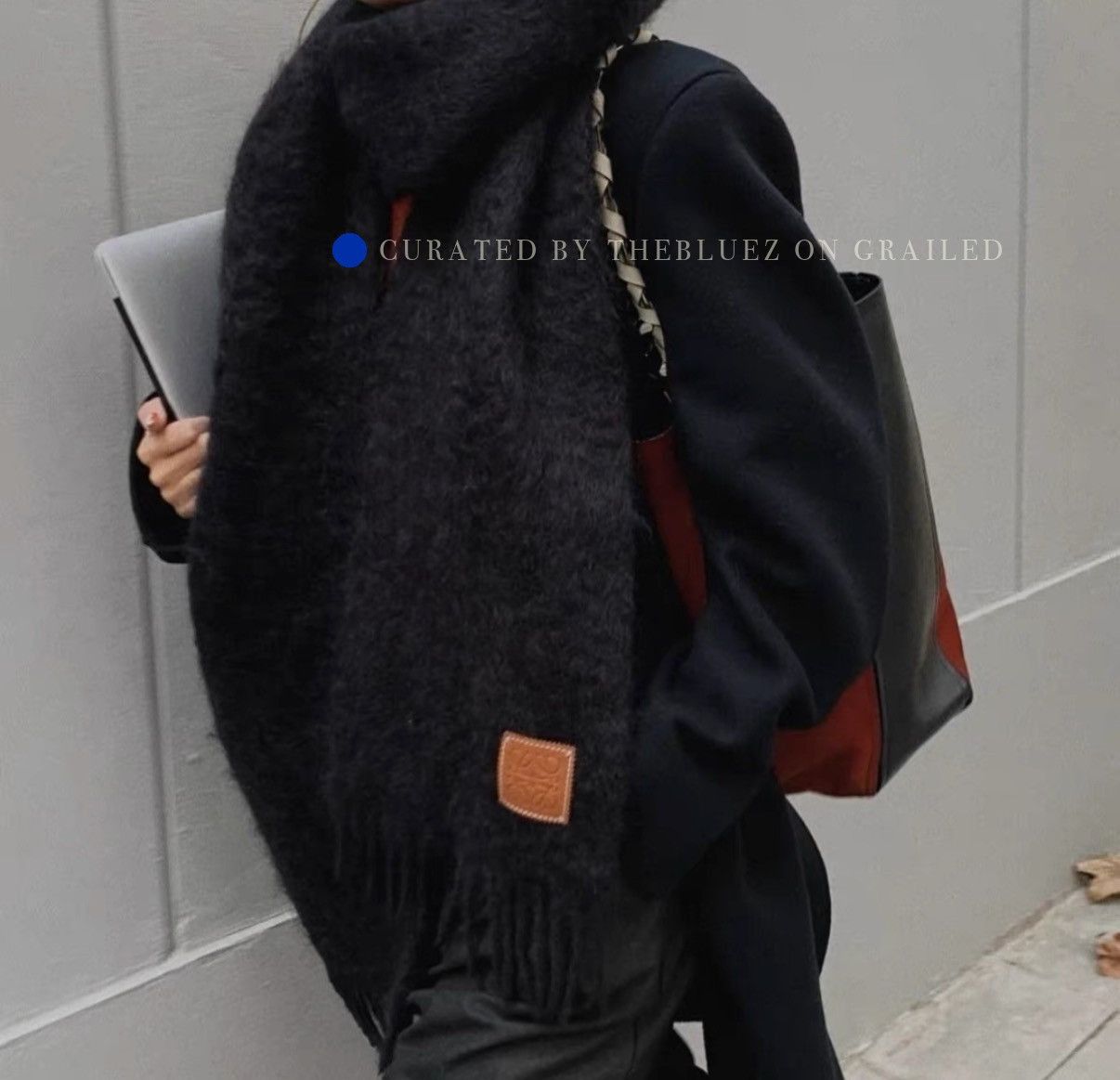Loewe Cozy Black Mohair & Wool Scarf Size ONE SIZE - 3 Thumbnail