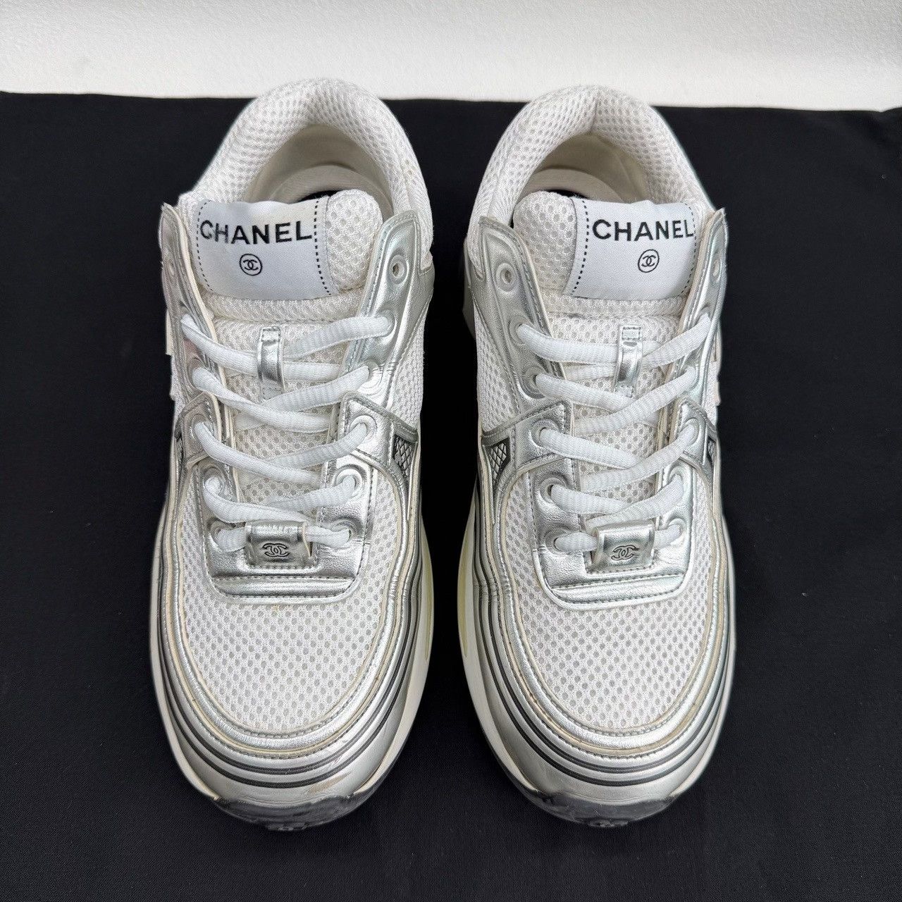 Chanel Chanel Silver Metallic Low-Top Sneakers 37.5 Size US 7.5 / IT 37.5 - 3 Thumbnail