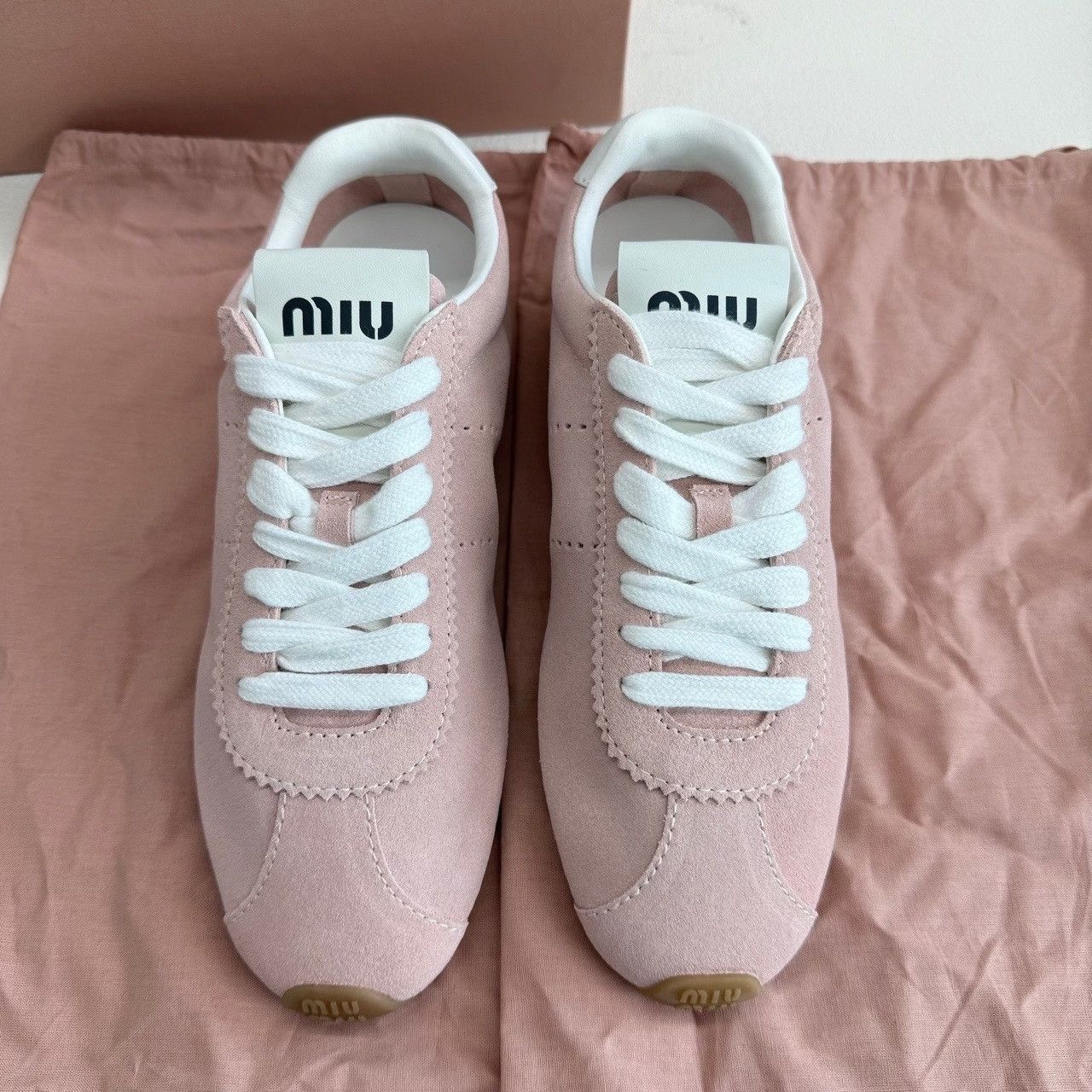 Miu Miu Miu Miu Plume Suede Low-Top Sneakers Pink Size 36 Size US 6 / IT 36 - 3 Thumbnail