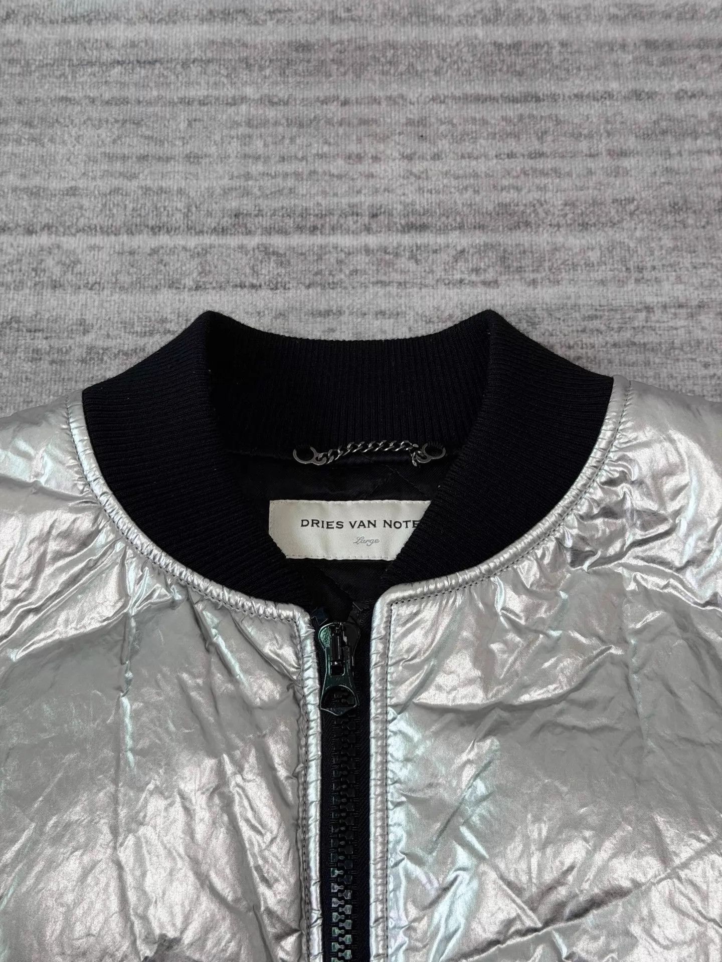 Dries Van Noten Silver Back Zip Cotton Bomber Jacket Size US L / EU 52-54 / 3 - 5 Thumbnail