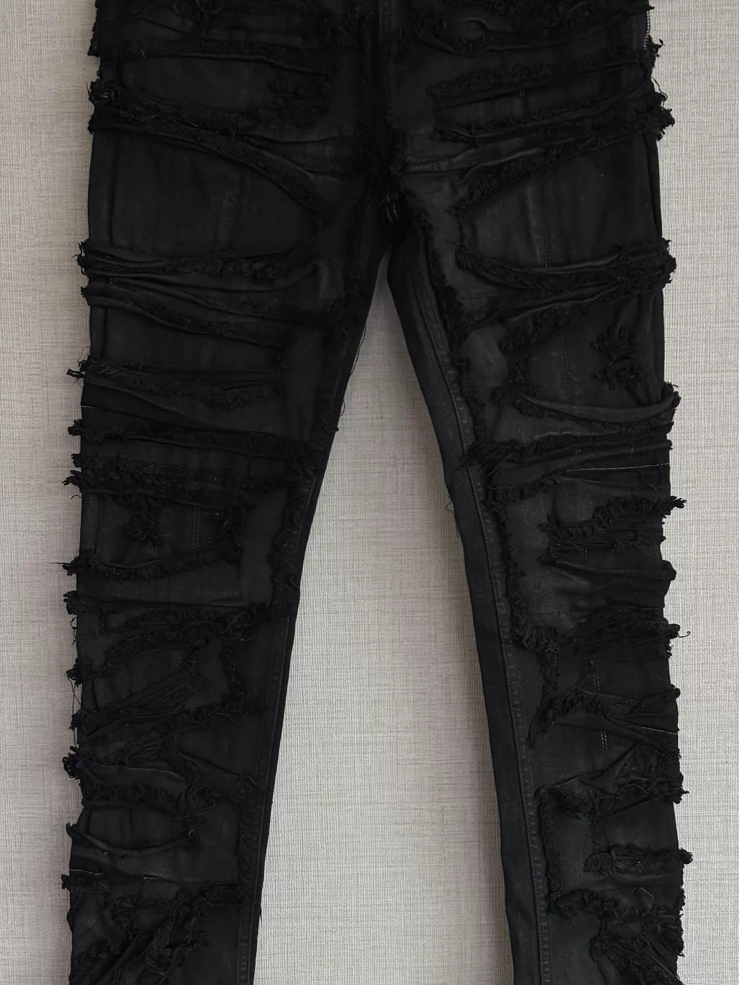 Rick Owens Ripped Black Stretch Slim Jeans Size US 32 / EU 48 - 3 Thumbnail