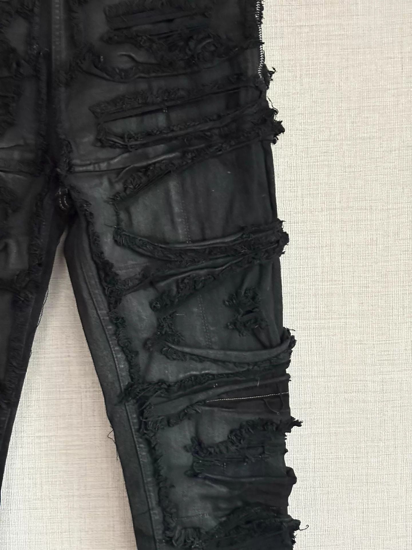 Rick Owens Ripped Black Stretch Slim Jeans Size US 32 / EU 48 - 4 Thumbnail