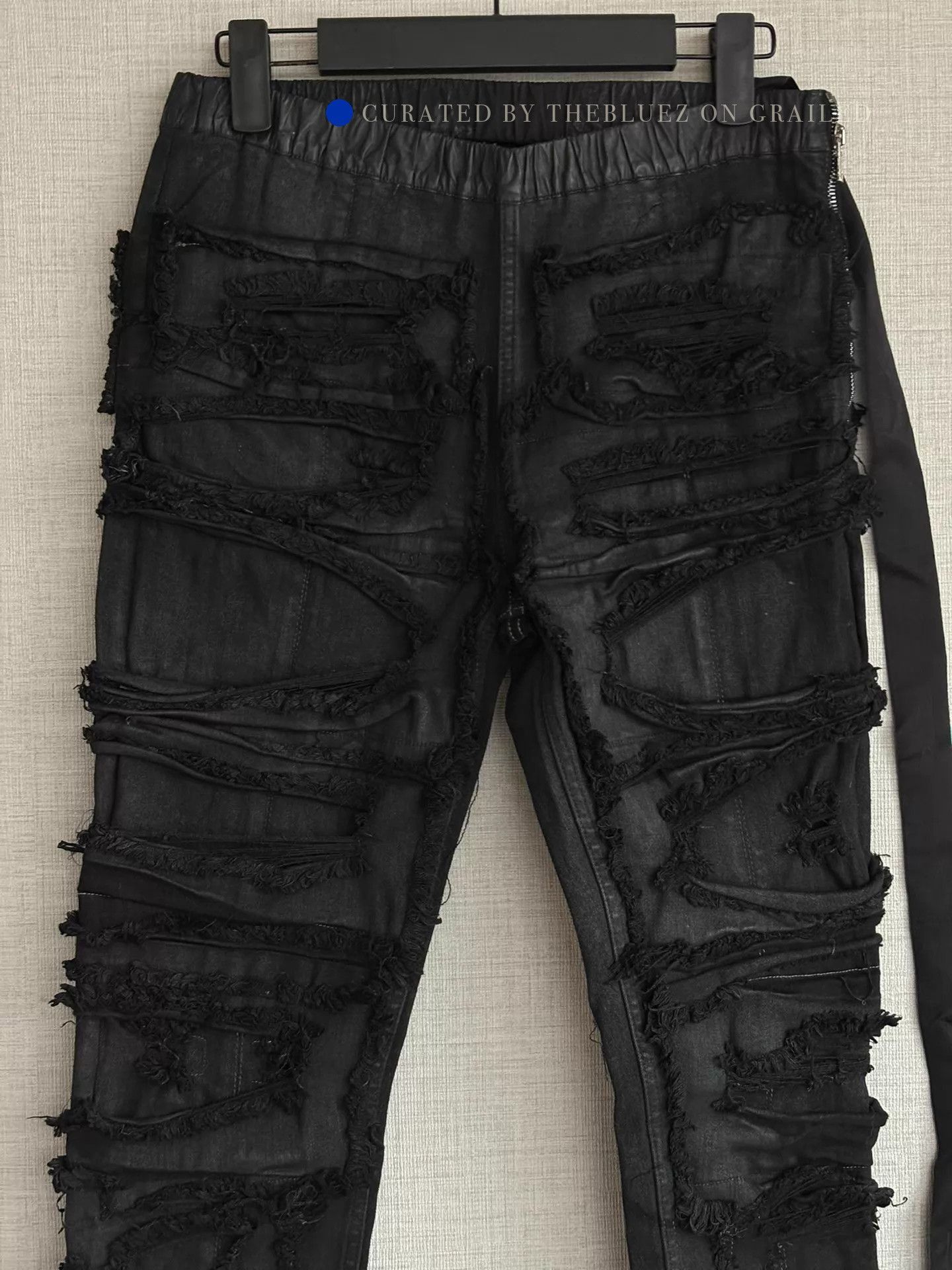 Rick Owens Ripped Black Stretch Slim Jeans Size US 32 / EU 48 - 2 Thumbnail