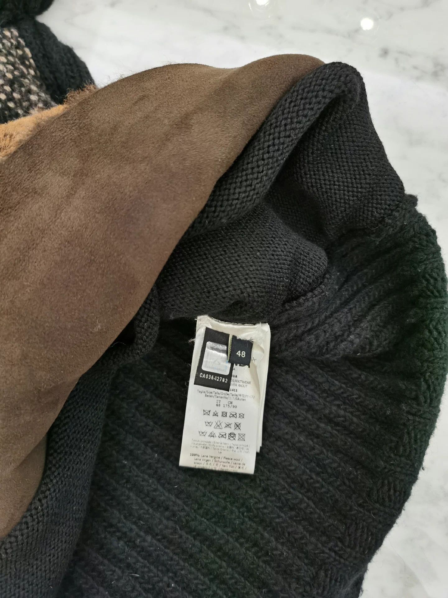 Fendi Black Wool Sweater with Leather Panels Size US M / EU 48-50 / 2 - 9 Thumbnail
