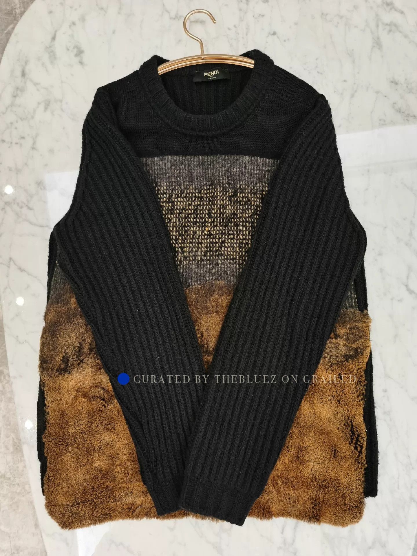 Fendi Black Wool Sweater with Leather Panels Size US M / EU 48-50 / 2 - 4 Thumbnail
