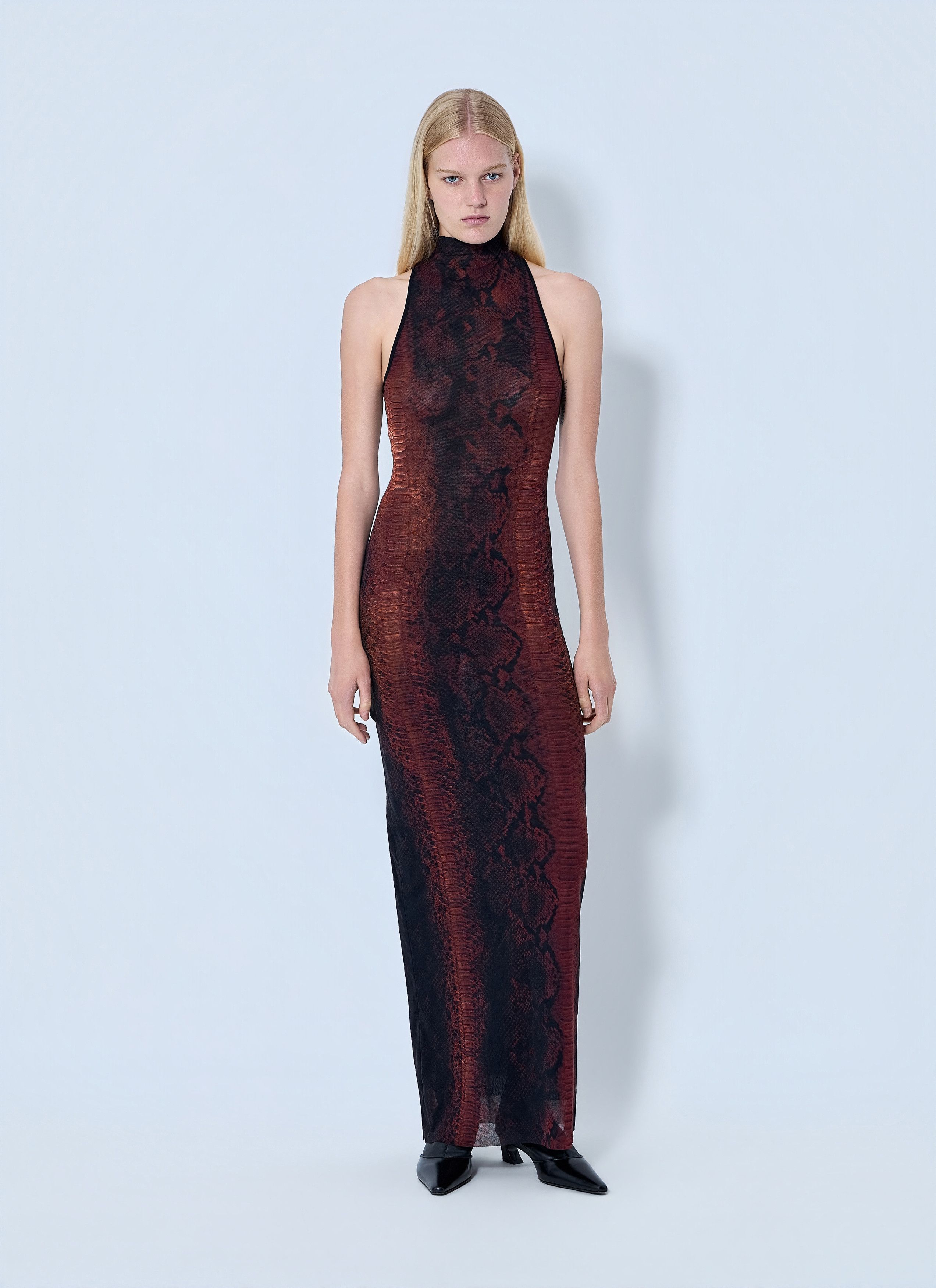 Jean Paul Gaultier Mesh High Neck Python Printed Long Dress Size L / US 10 / IT 46 - 2 Thumbnail