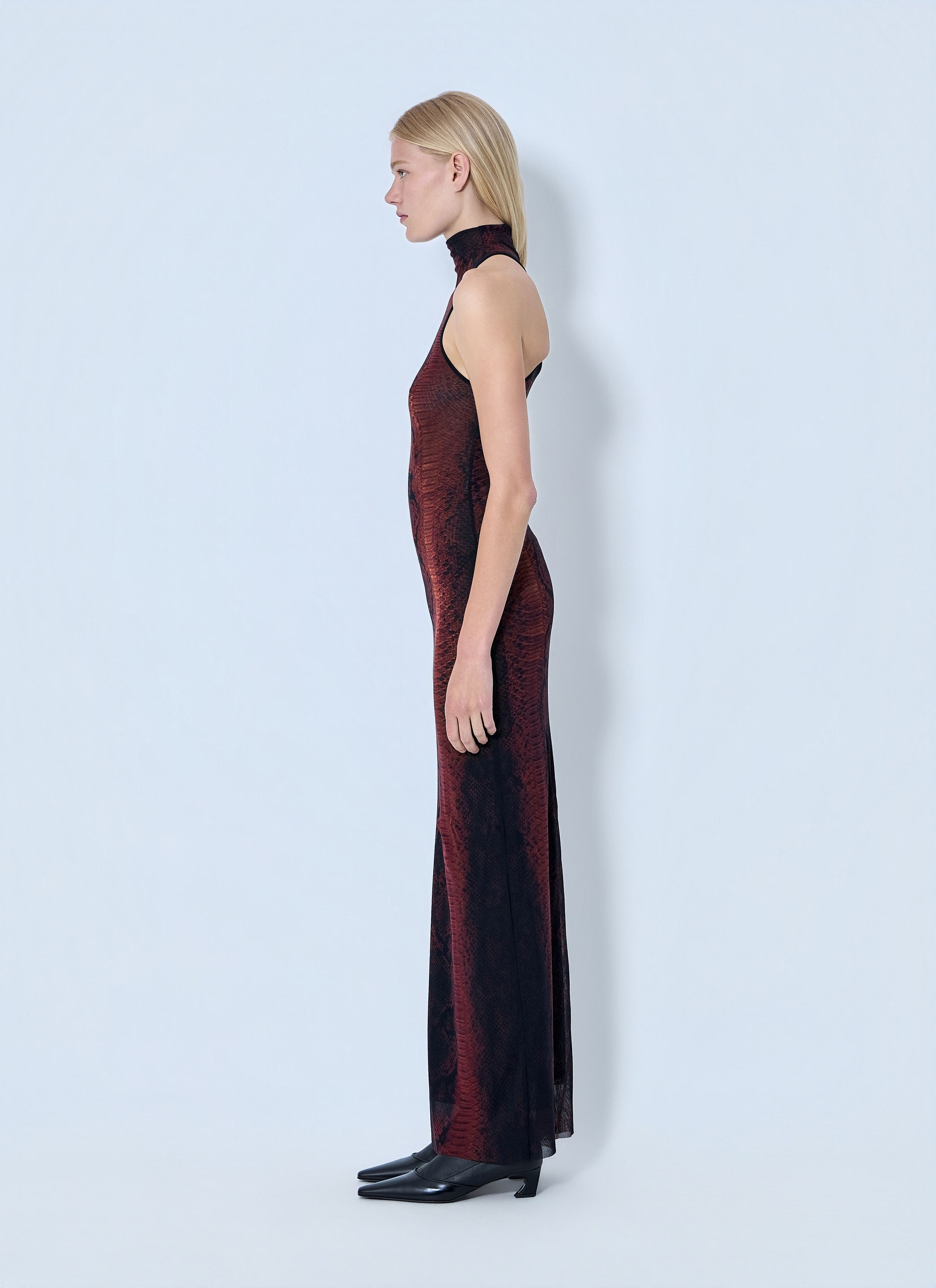 Jean Paul Gaultier Mesh High Neck Python Printed Long Dress Size M / US 6-8 / IT 42-44 - 3 Thumbnail