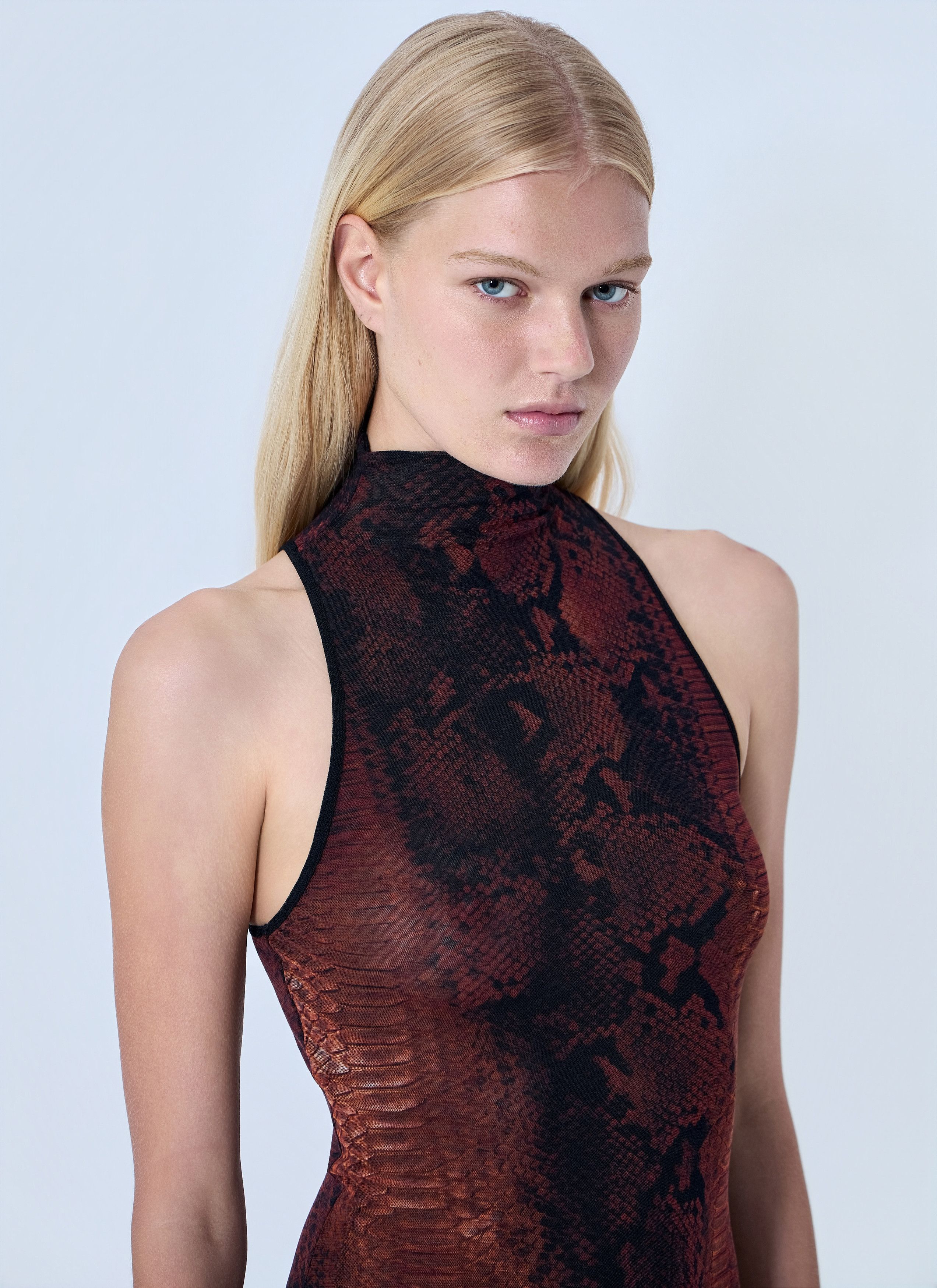 Jean Paul Gaultier Mesh High Neck Python Printed Long Dress Size S / US 4 / IT 40 - 5 Thumbnail