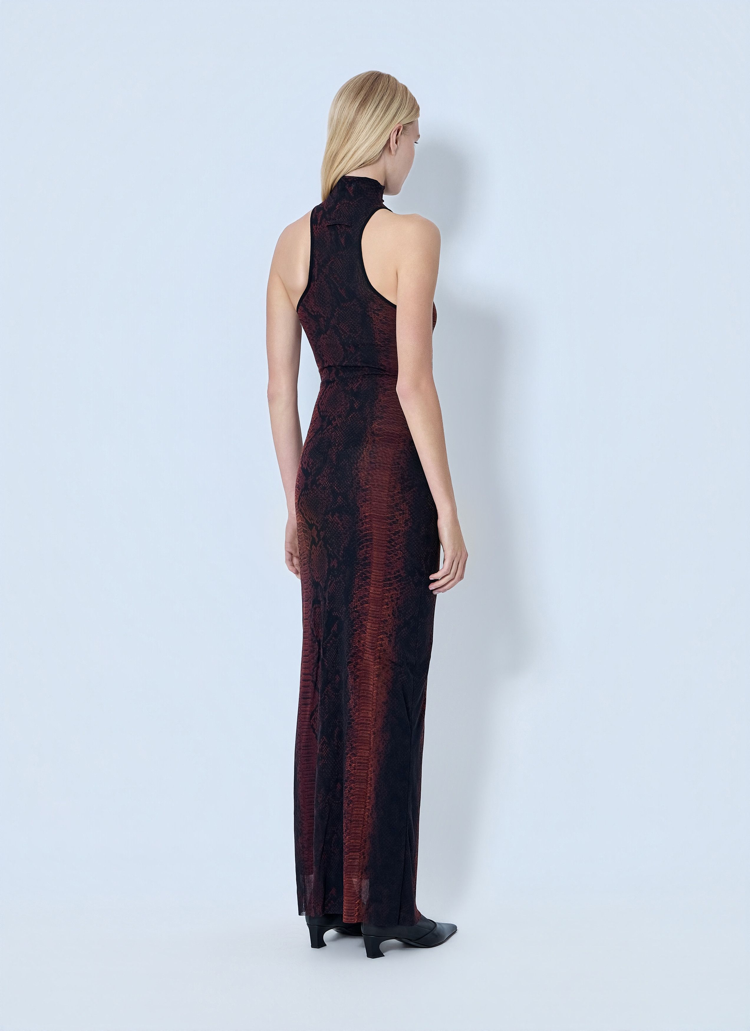 Jean Paul Gaultier Mesh High Neck Python Printed Long Dress Size XS / US 0-2 / IT 36-38 - 4 Thumbnail