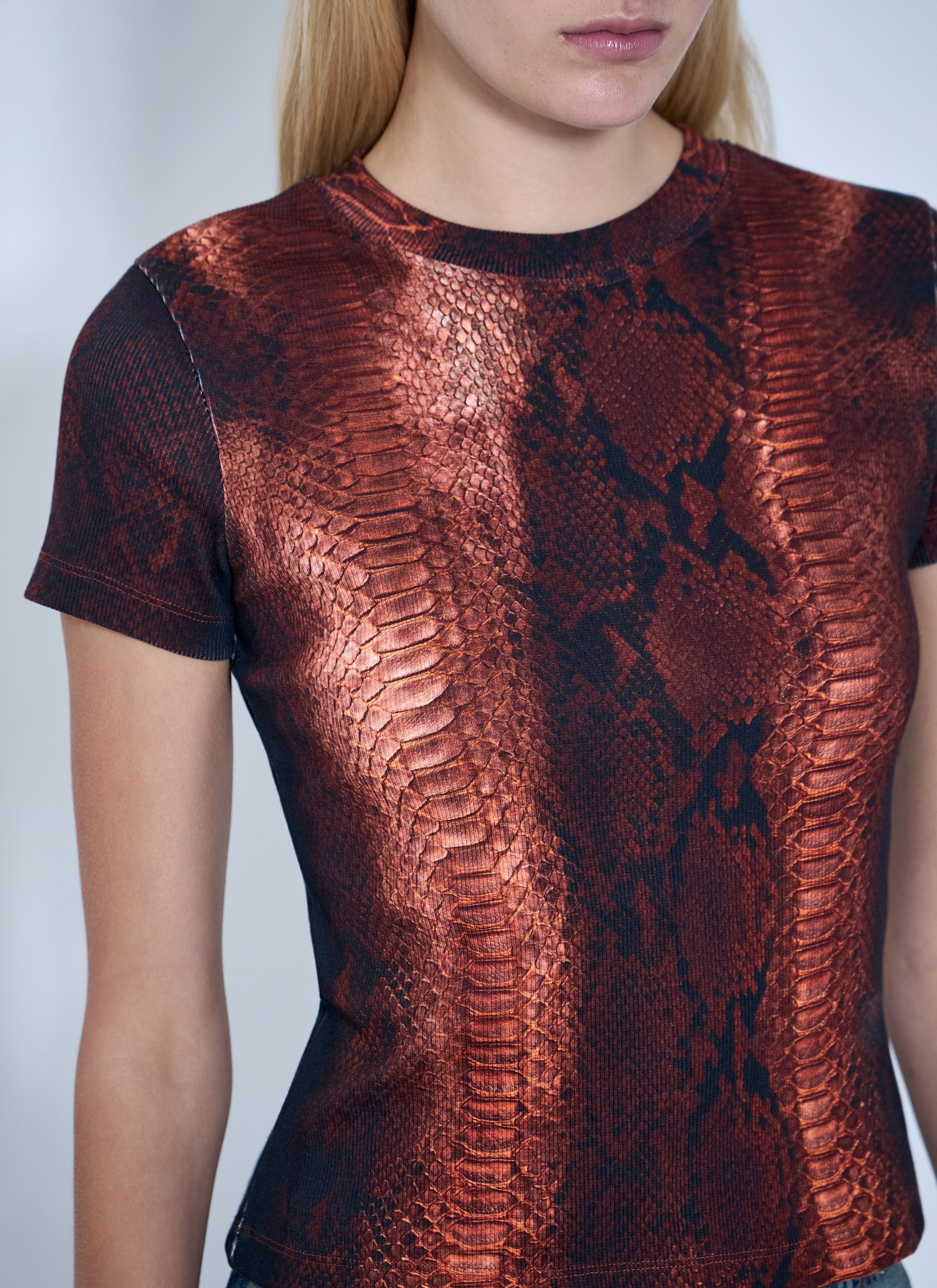 Jean Paul Gaultier Cotton Ribbed Python Print T-shirt Size XS / US 0-2 / IT 36-38 - 5 Thumbnail