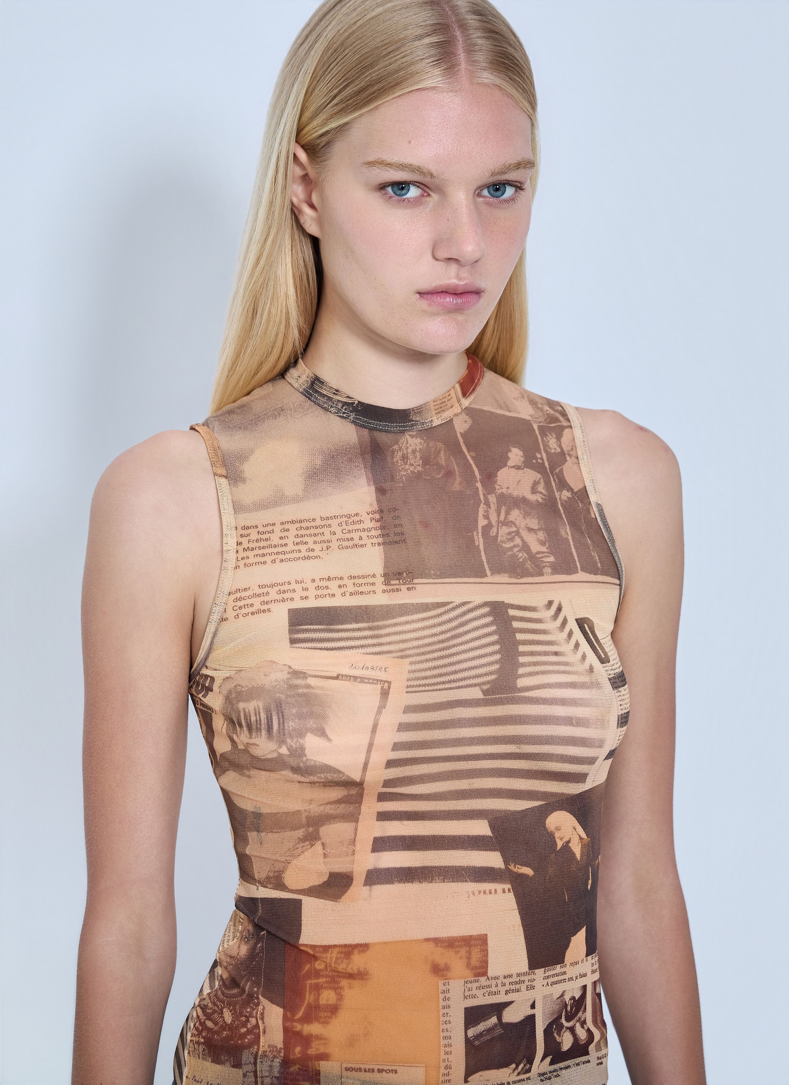 Jean Paul Gaultier Mesh Printed Journal Tank Top Size M / US 6-8 / IT 42-44 - 6 Thumbnail