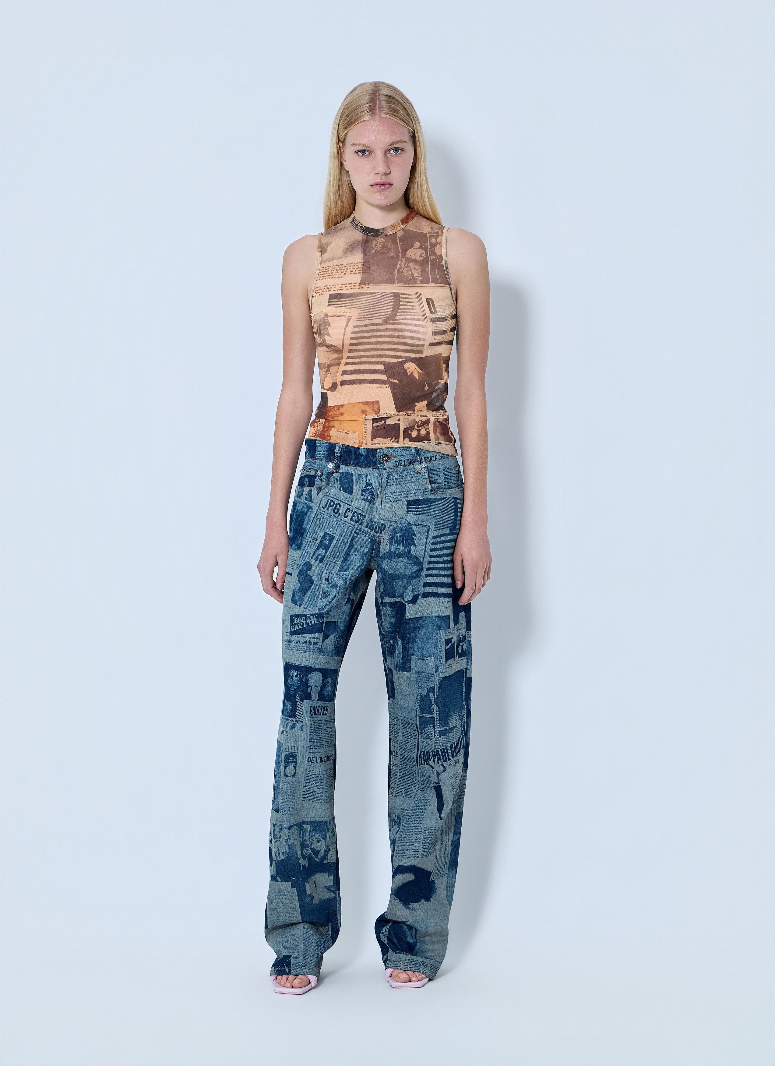 Jean Paul Gaultier Mesh Printed Journal Tank Top Size S / US 4 / IT 40 - 2 Thumbnail